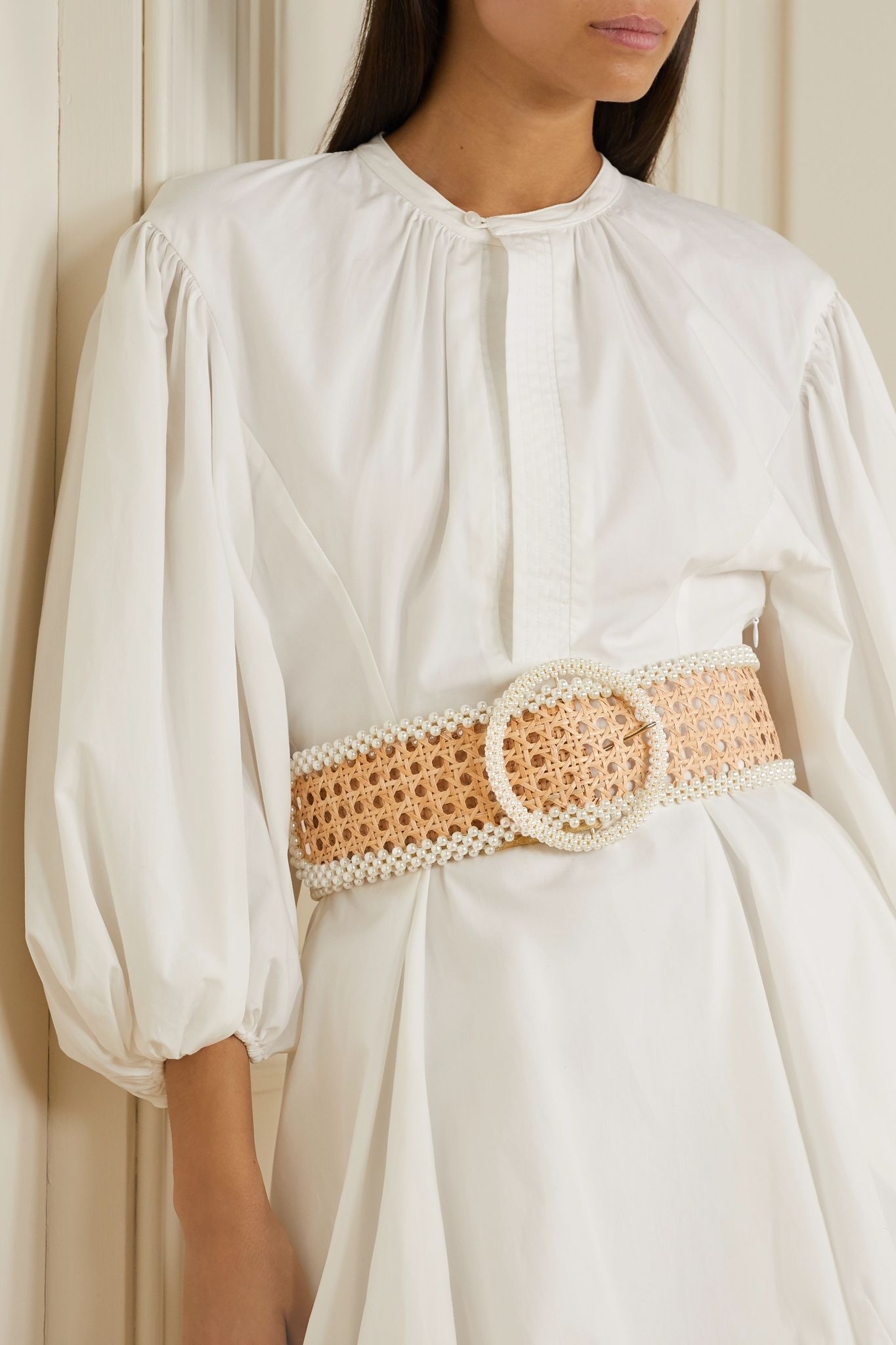 Mamba faux pearl-embellished wicker waist belt - 2