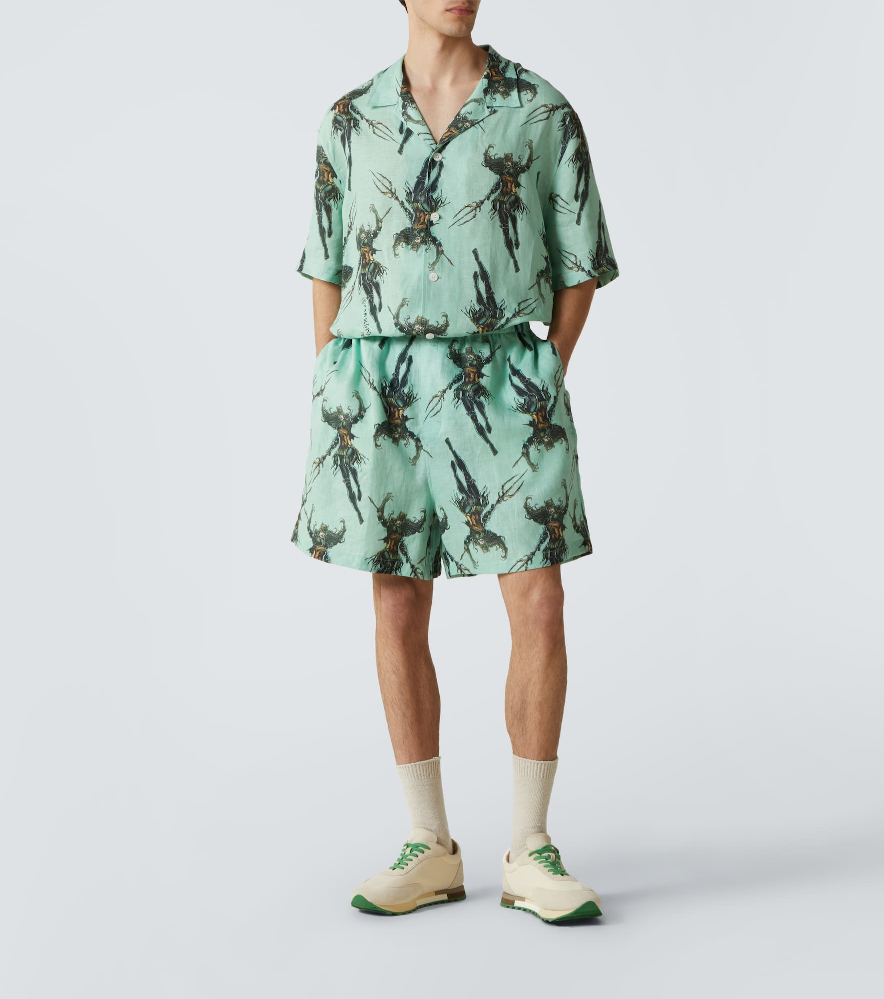 Printed linen bowling shirt - 2