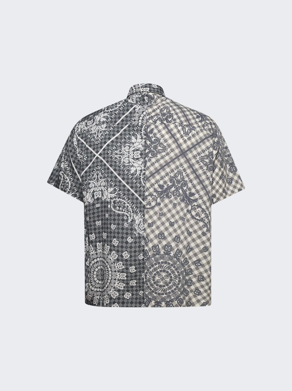 Split Gingham Bandana Button Up Shirt Black And White - 5