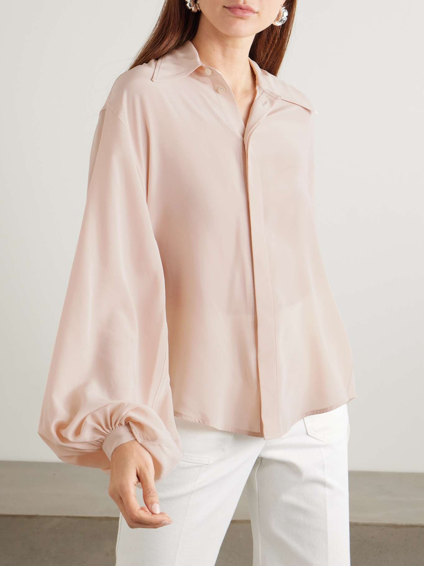 Silk crepe de chine shirt Blush - 3