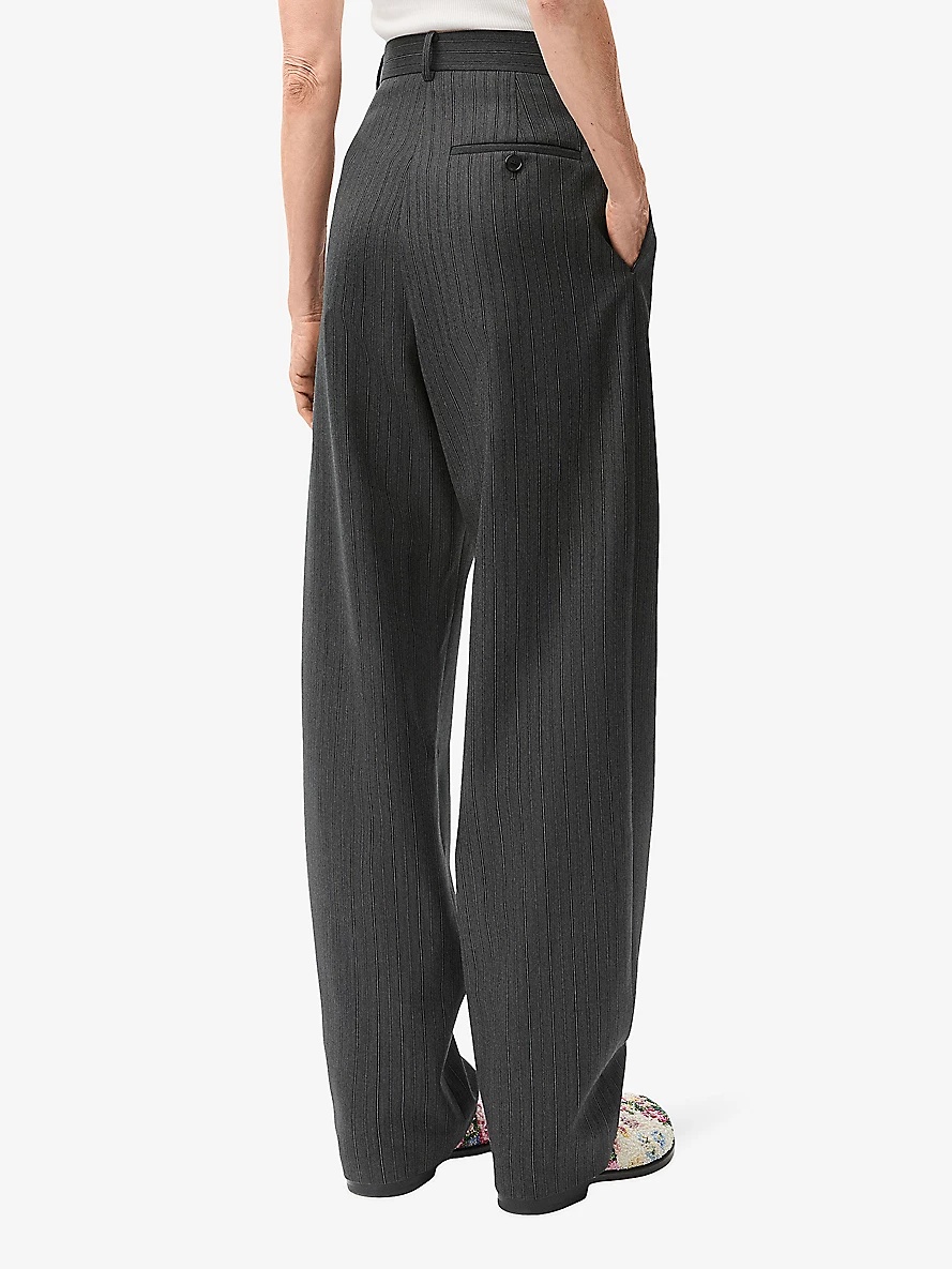 Pinstriped straight-leg mid-rise wool trousers - 4