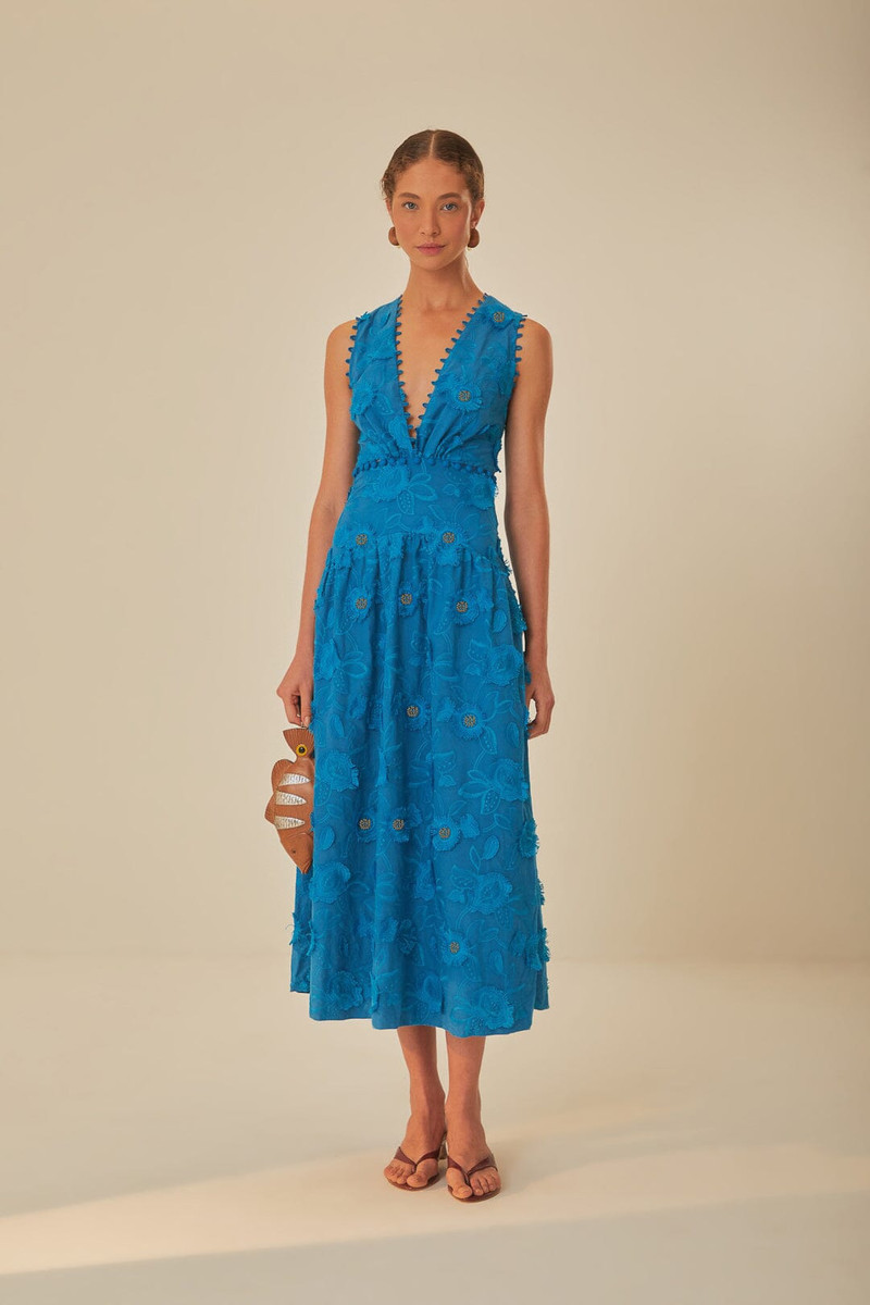 Blue 3D Flower Sleeveless Maxi Dress 1