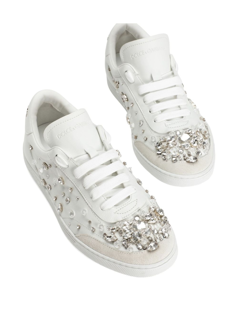 crystal-embellished leather sneakers - 4