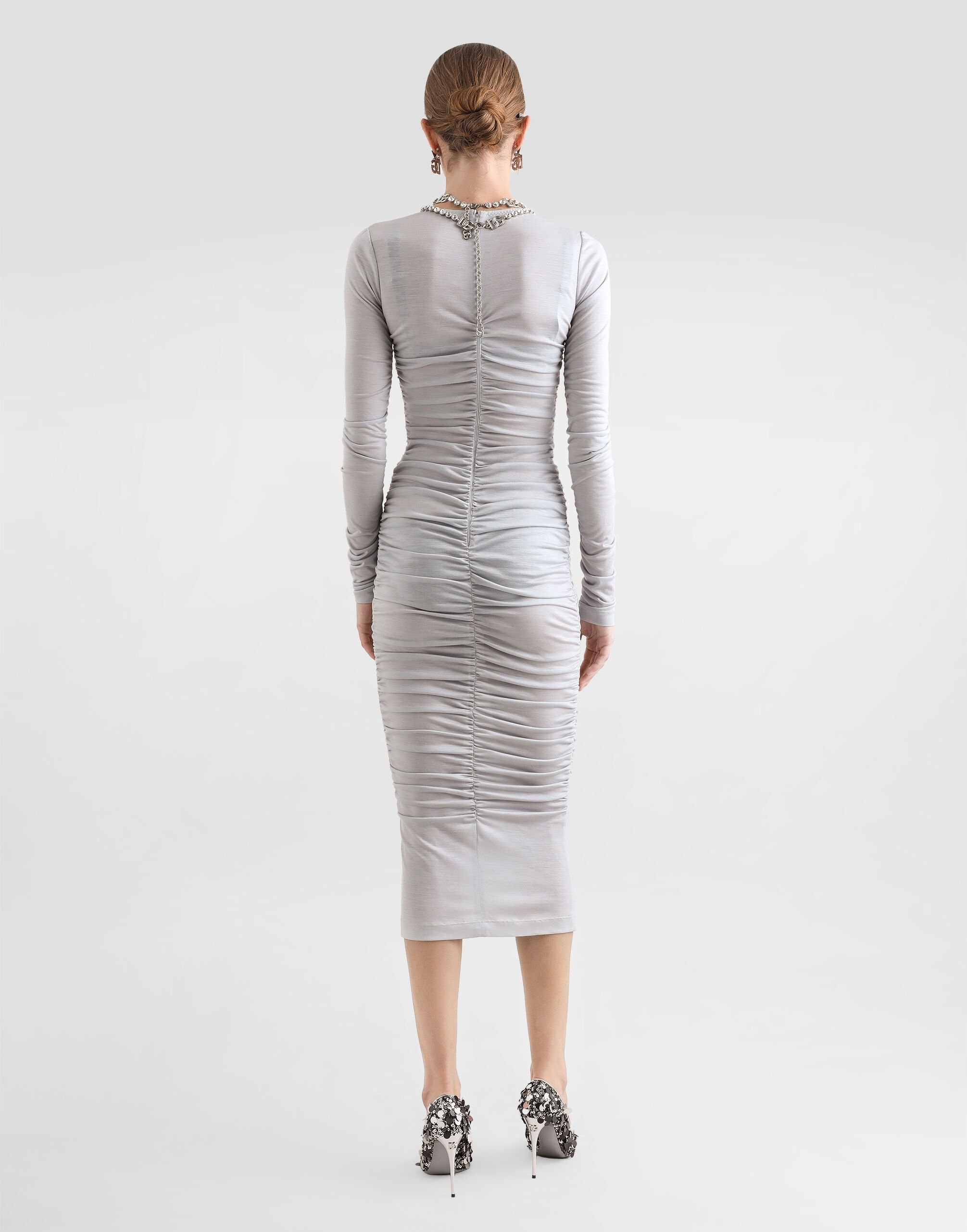Draped wool jersey calf-length dress - 3