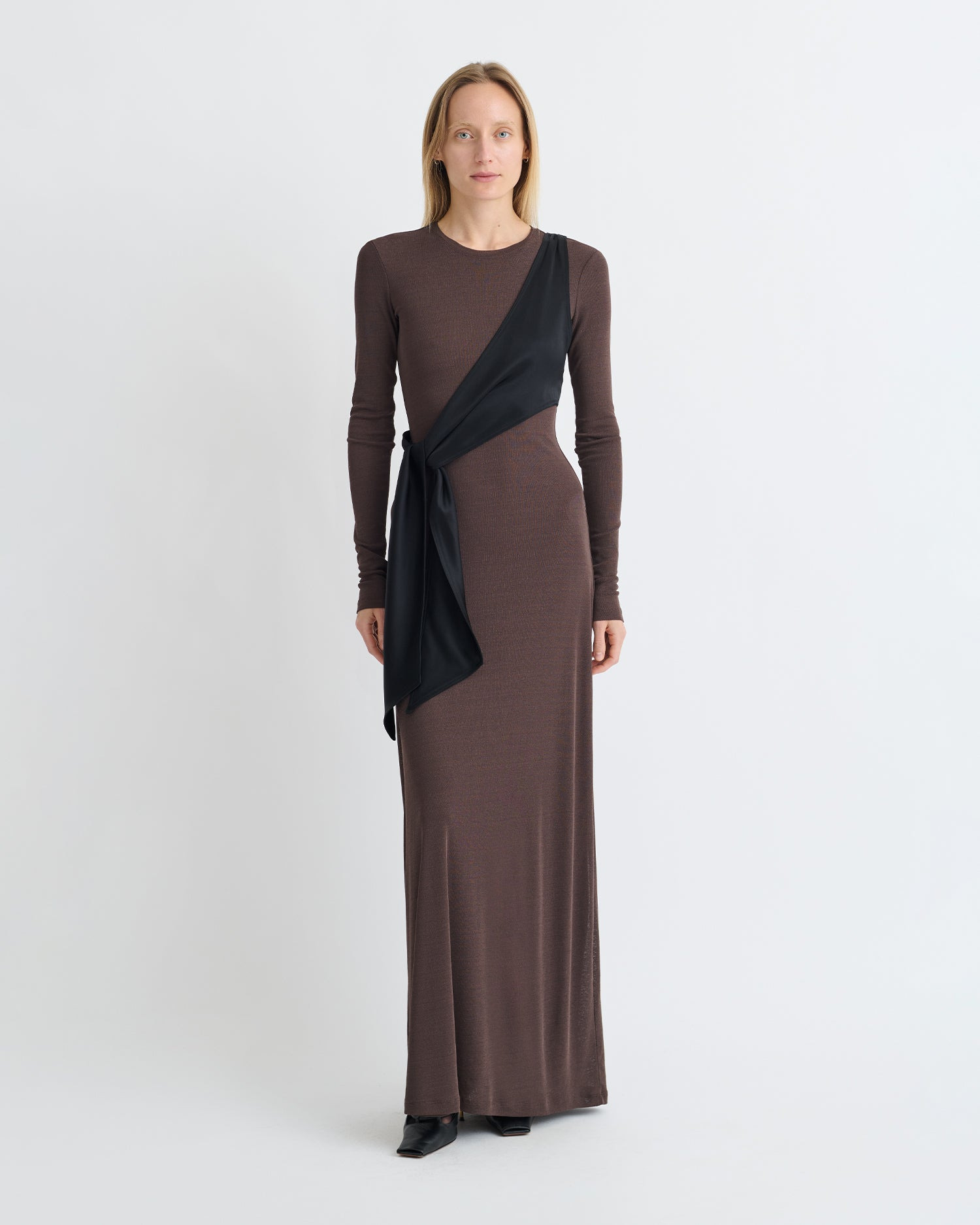 Mesh Jersey/Slip Satin Long Dress - 2
