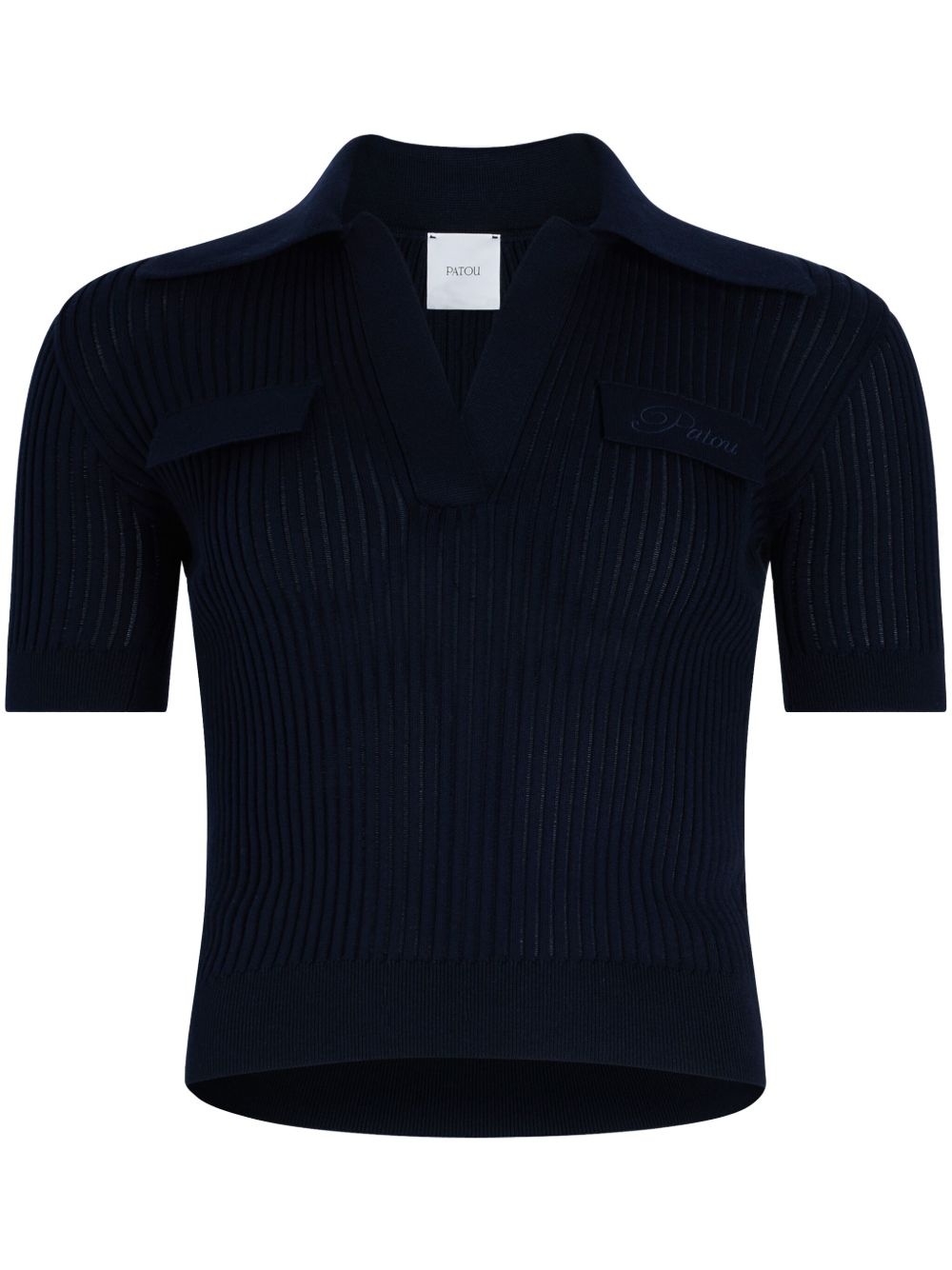 ribbed knit polo top - 1