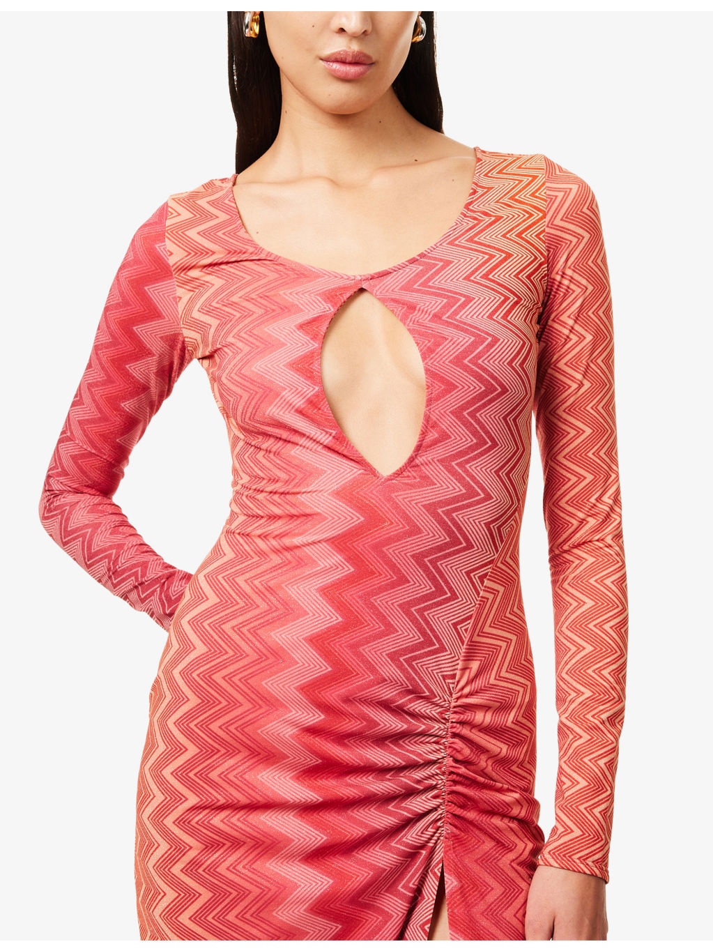 Chevron Ruched Stretch-Woven Maxi Dress - 5
