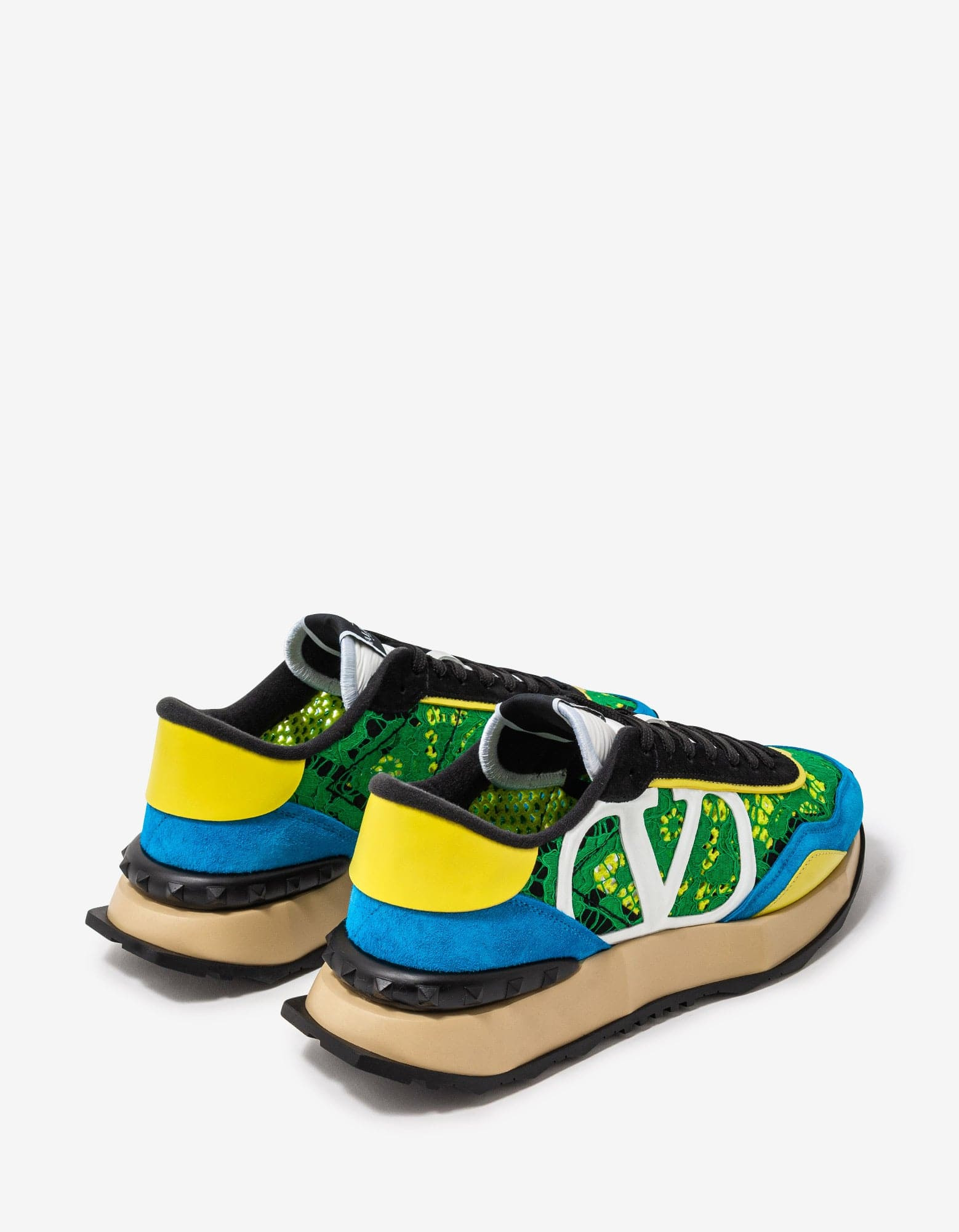 Valentino Green & Blue Lace & Mesh Lacerunner Trainers - 10