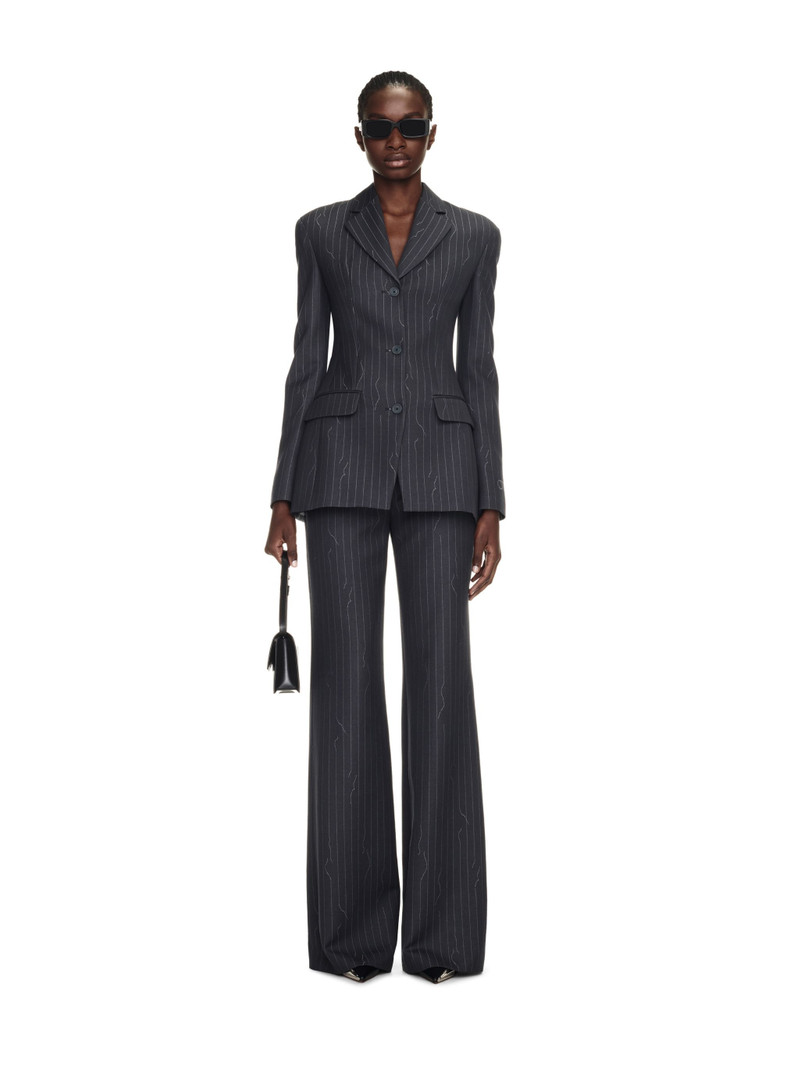 Off-White Pinstripe Fitted 3 Button Jacket outlook