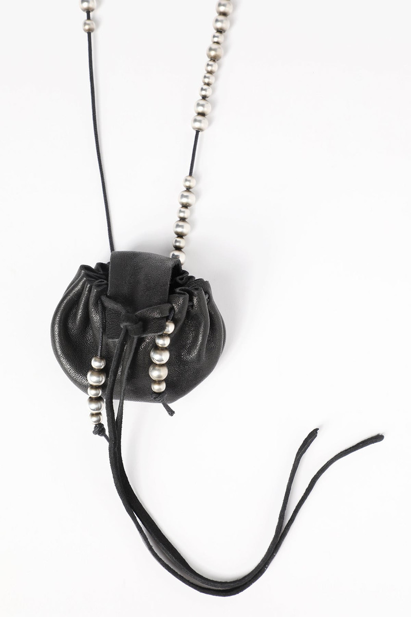 Sindri Silver Necklace With Small Leather Bag Pendant 3