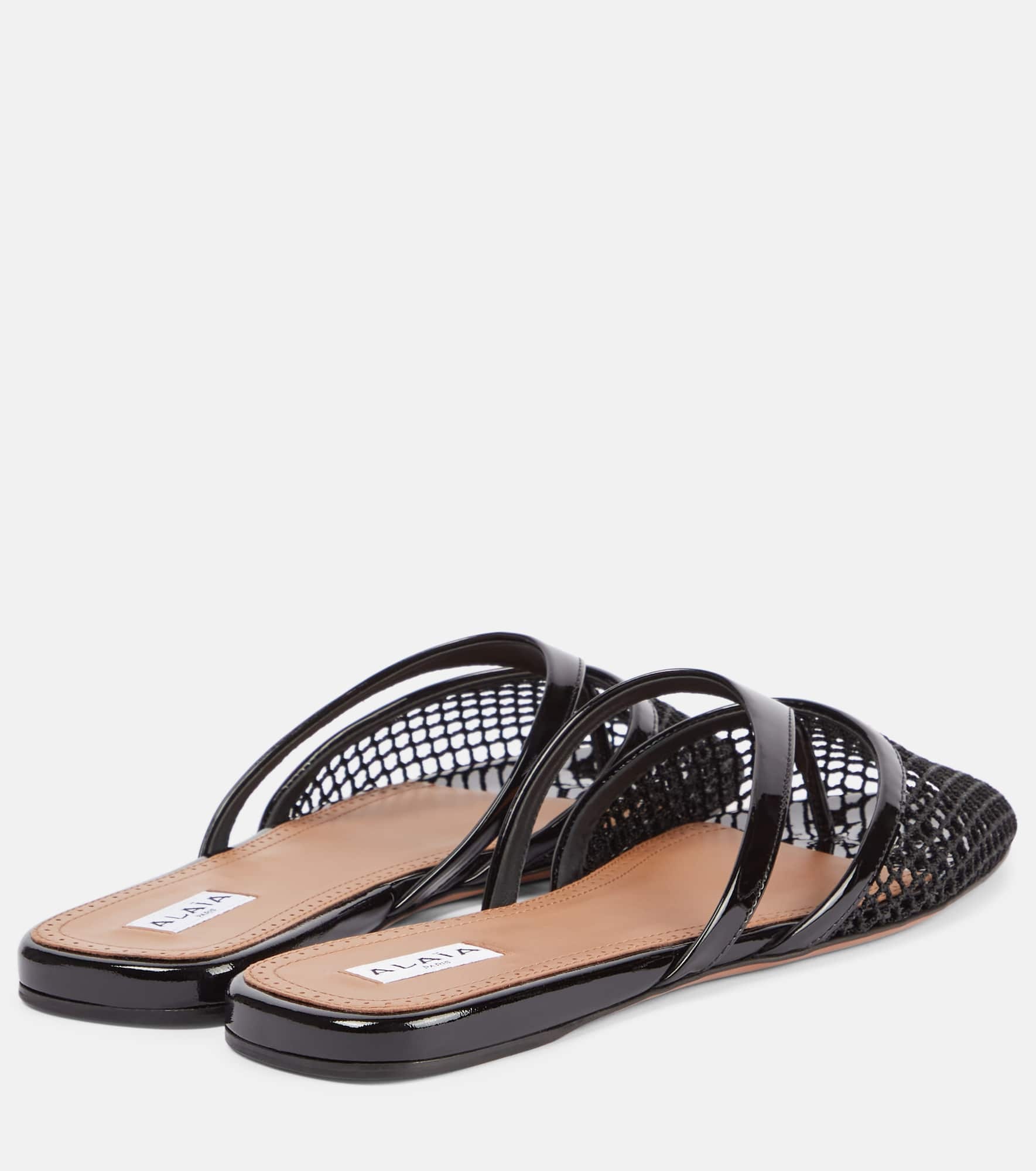 Infradito fishnet leather-trimmed mules - 2