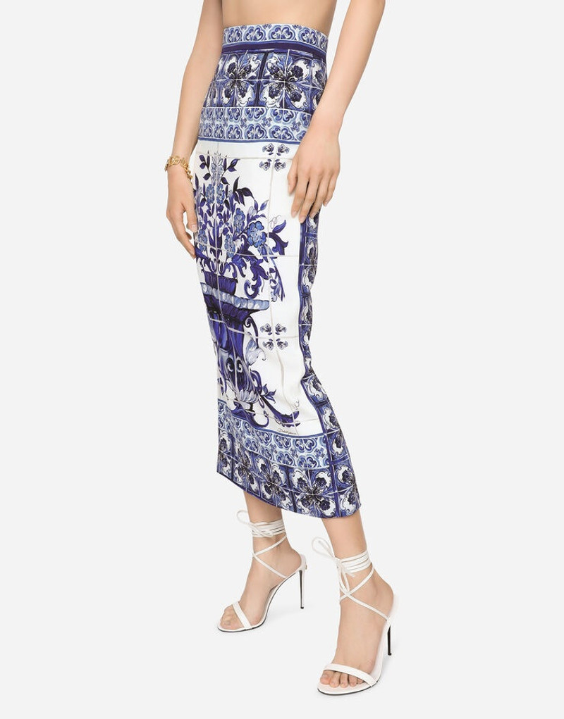 Majolica-print charmeuse calf-length 스커트 4