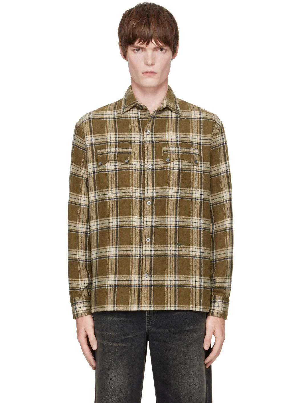 Green Aviabi Cargo Long Sleeve Flannel Shirt - 1