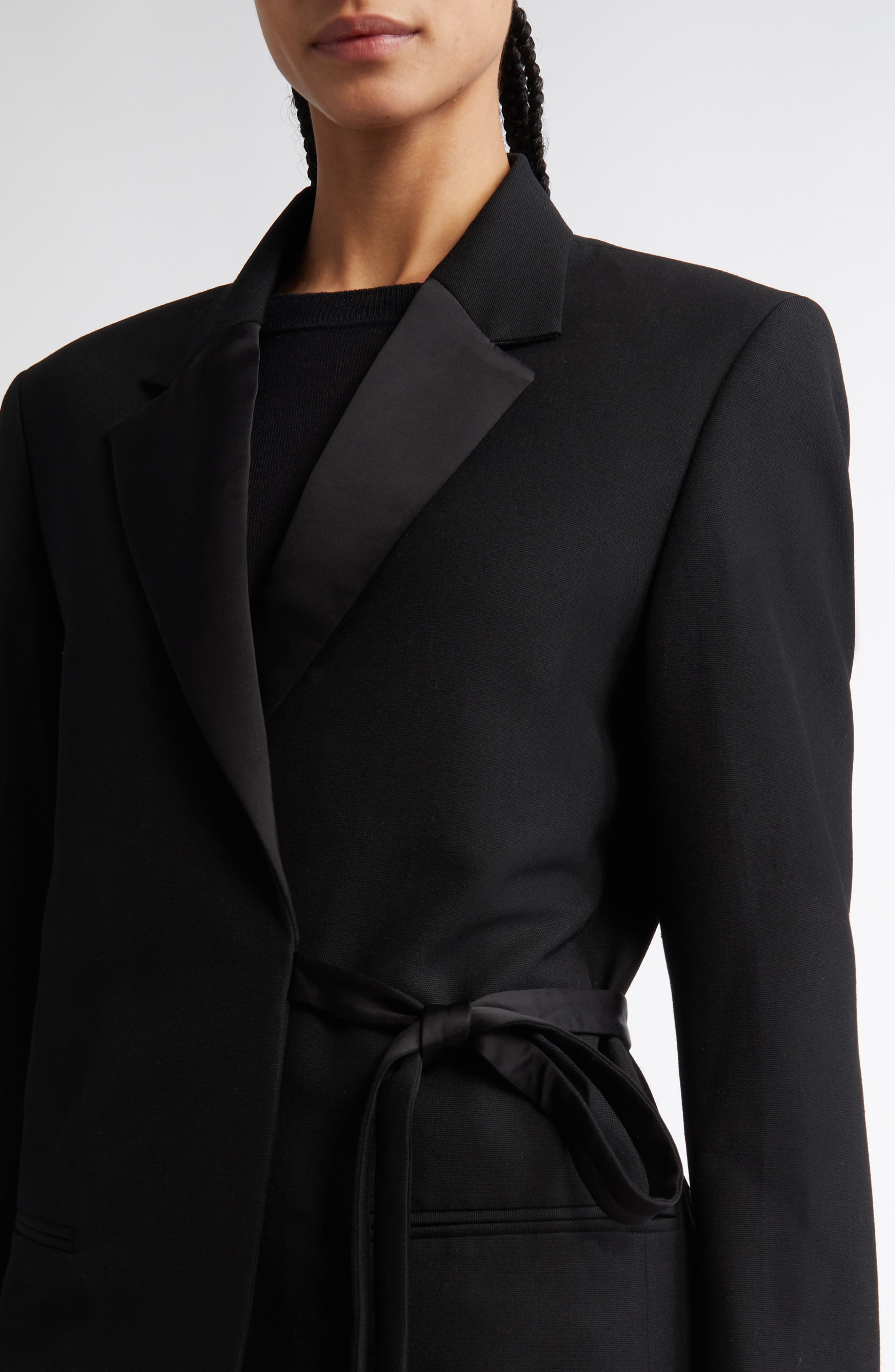 TOTEME Satin Lapel Recycled Polyester & Wool Wrap Blazer in Black at Nordstrom - 5