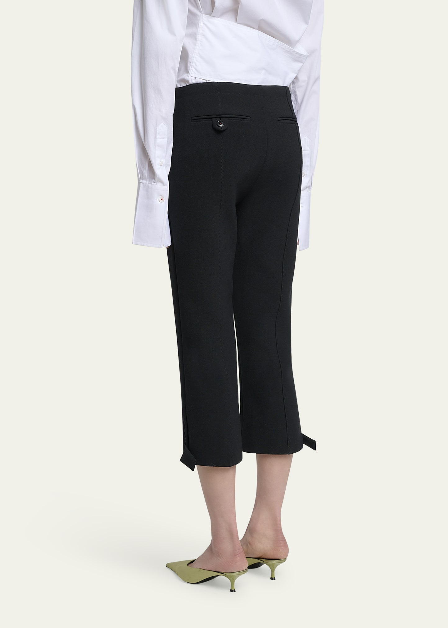 Buttoned Cuff Cropped Wool Trousers - 3