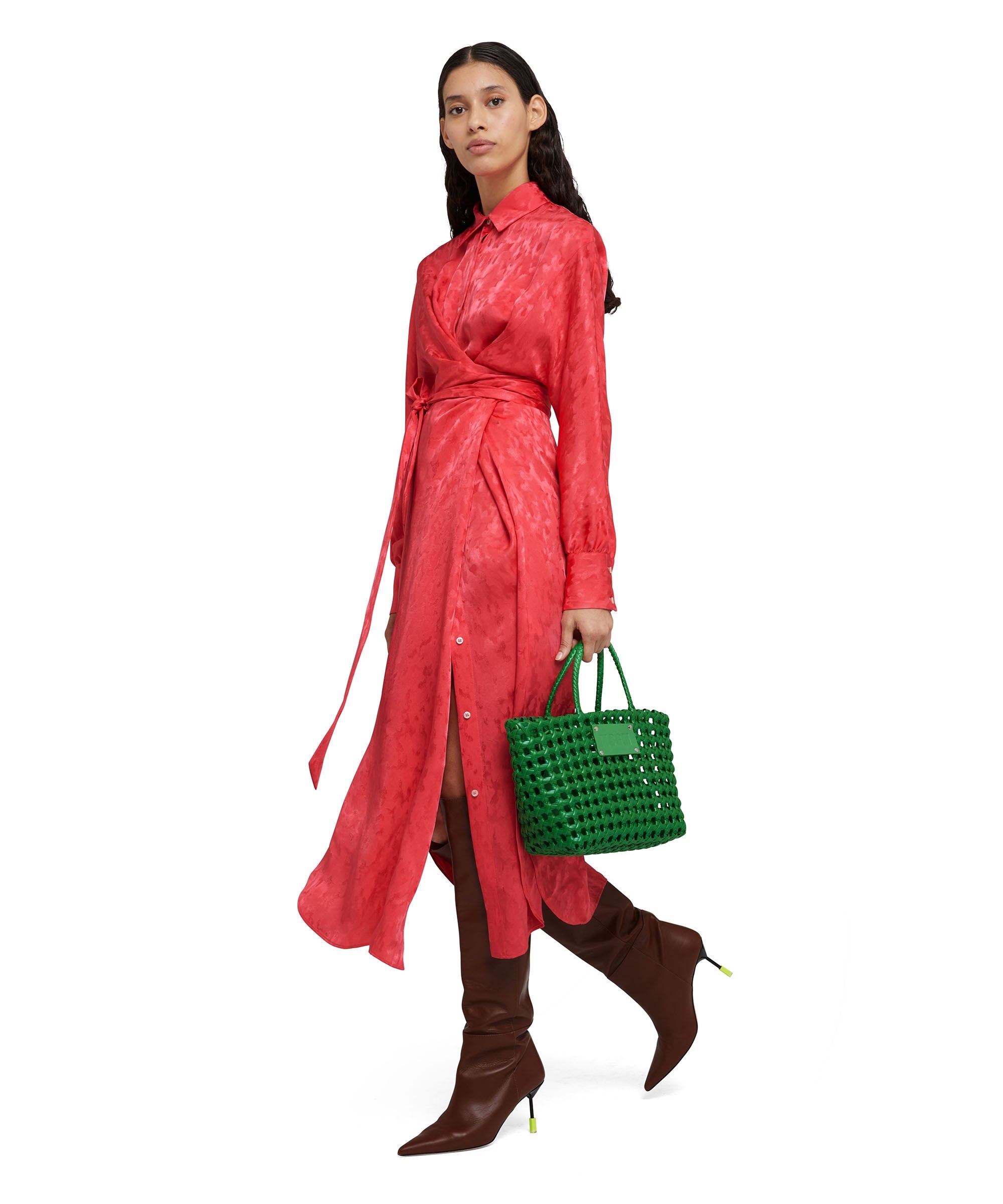 Viscose satin chemisier midi dress - 5
