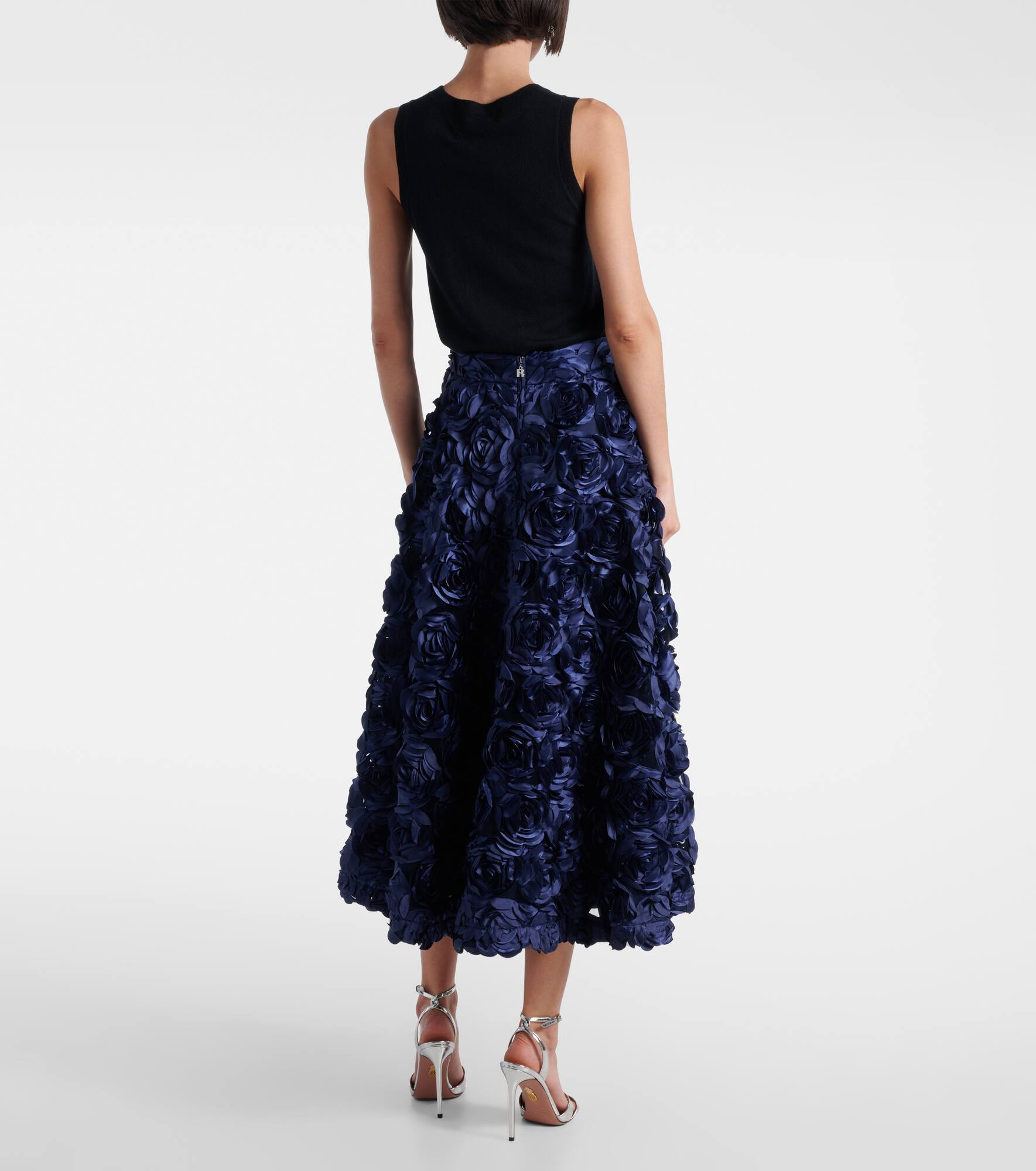 Floral-appliqué midi skirt - 3