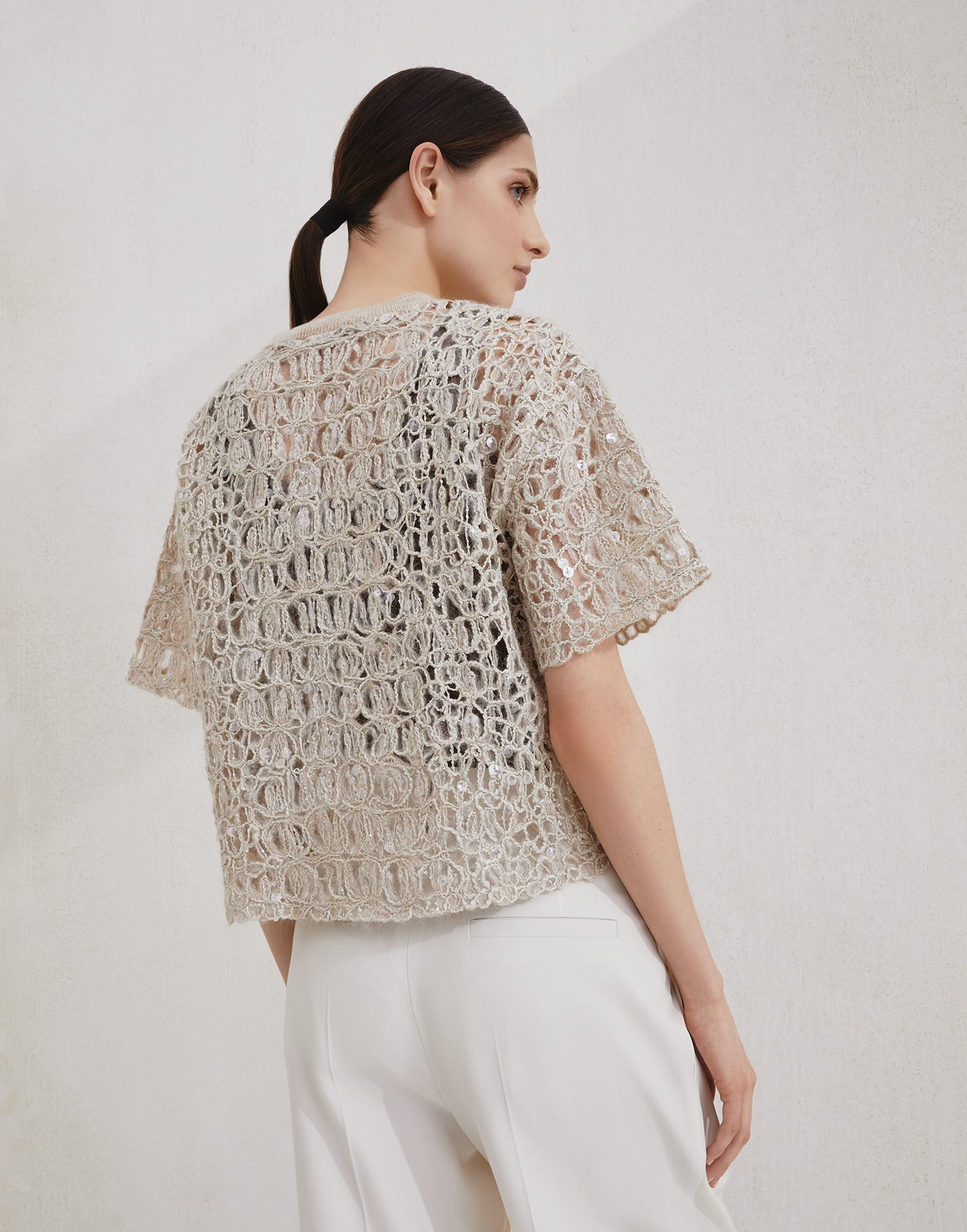 Dazzling croc embroidery knit T-shirt in mohair, silk and linen - 2