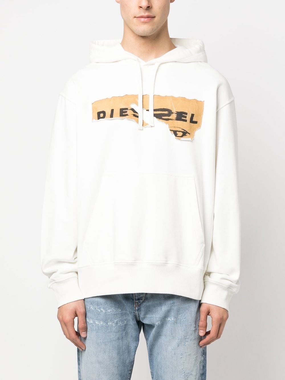 ripped logo print hoodie - 3