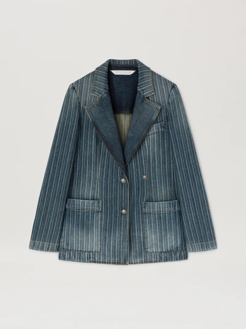 Laser pinstriped denim blazer 1