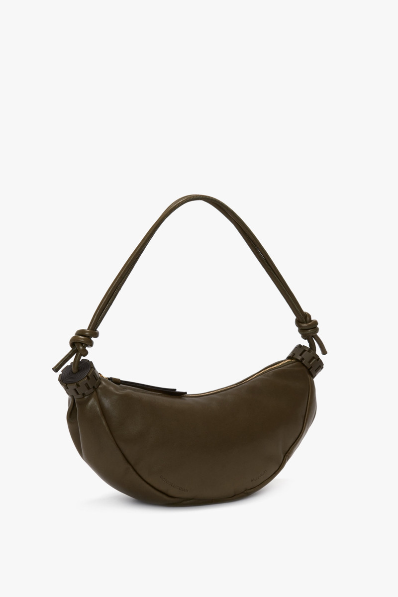 Puffy Half Moon Shoulder Bag In Khaki Leather 2