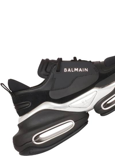 Balmain Leather, metal and suede B-Bold low-top sneakers outlook