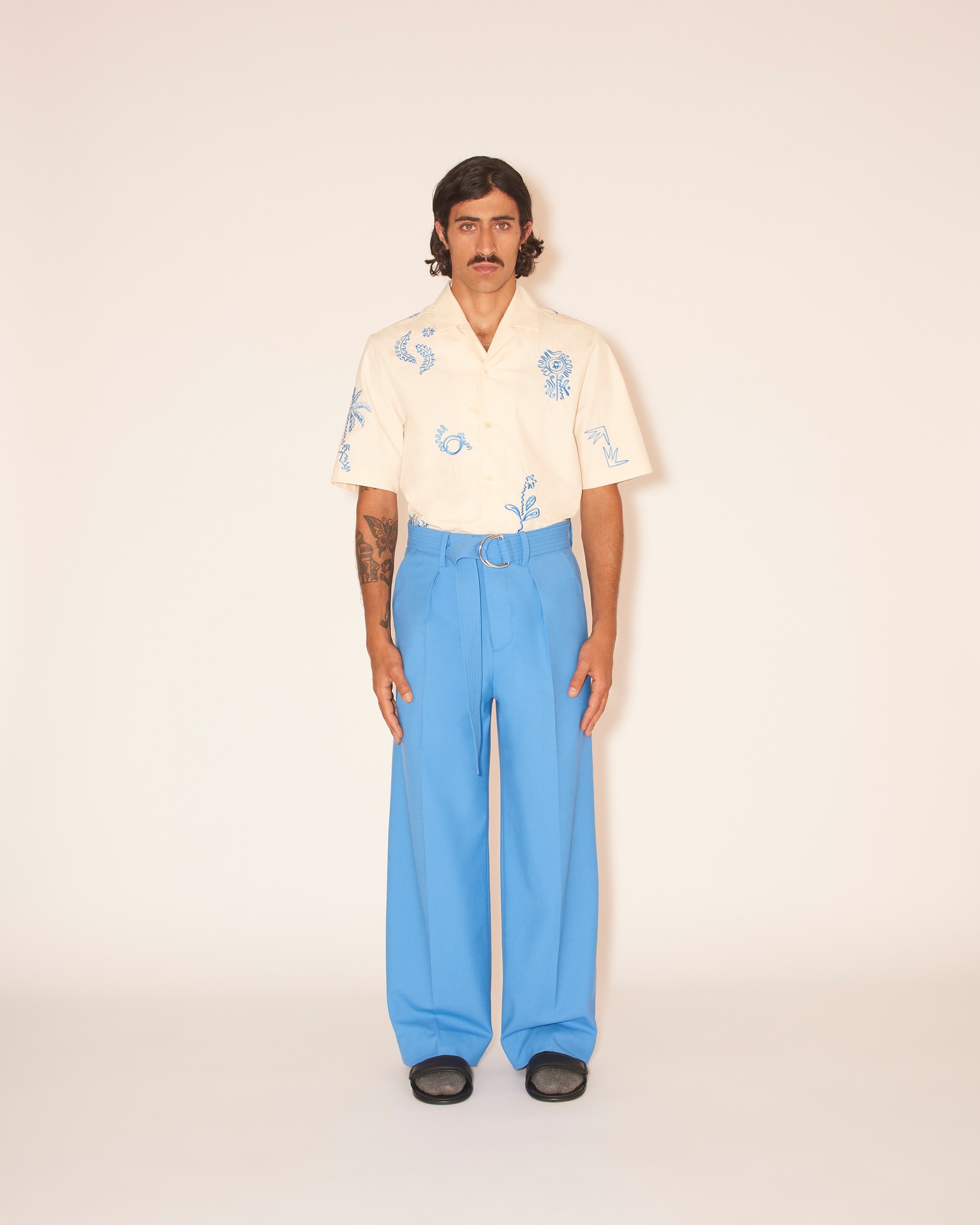 BENTO - Belted wide trouser - Electric blue - 3