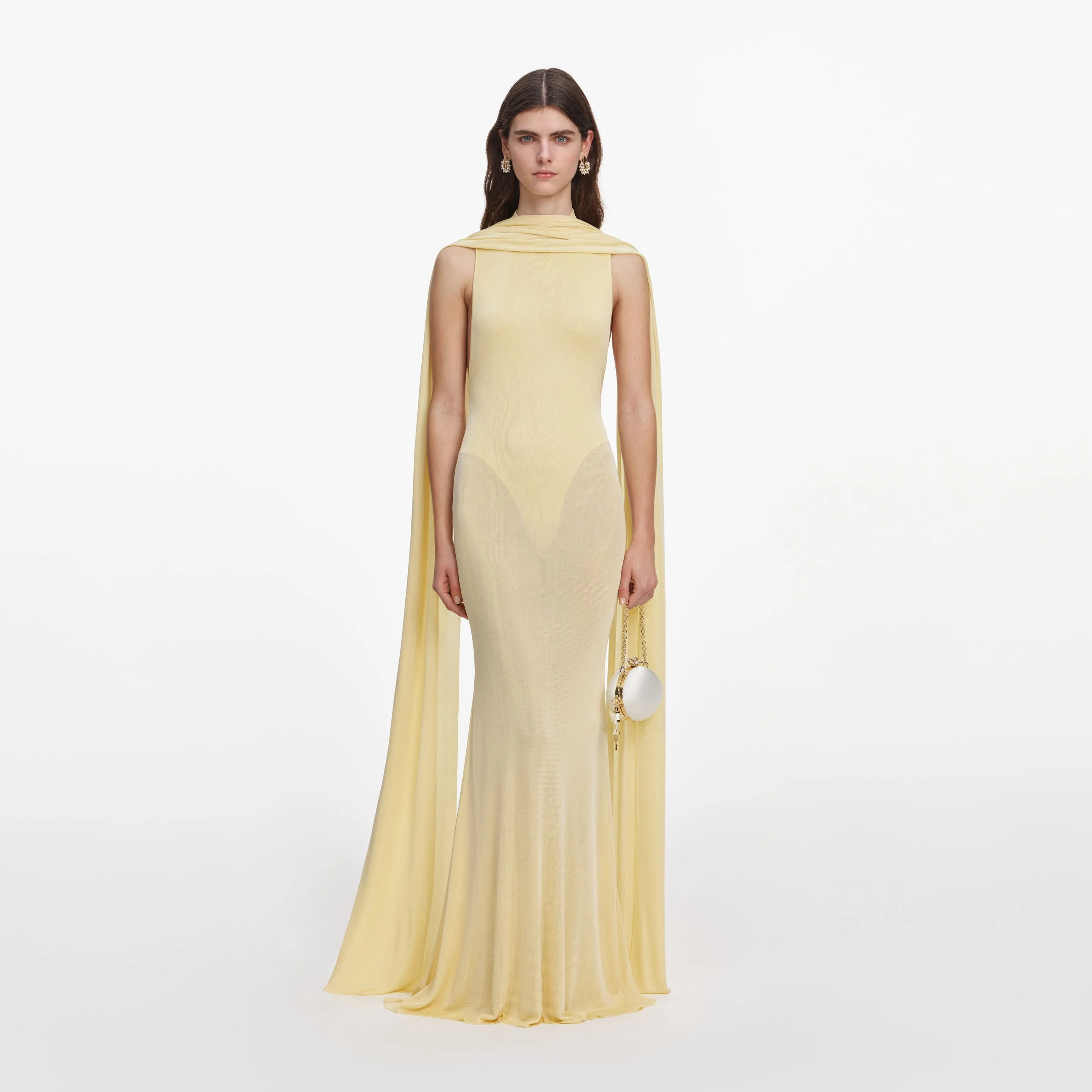 Yellow Viscose Knit Scarf Maxi Dress - 1