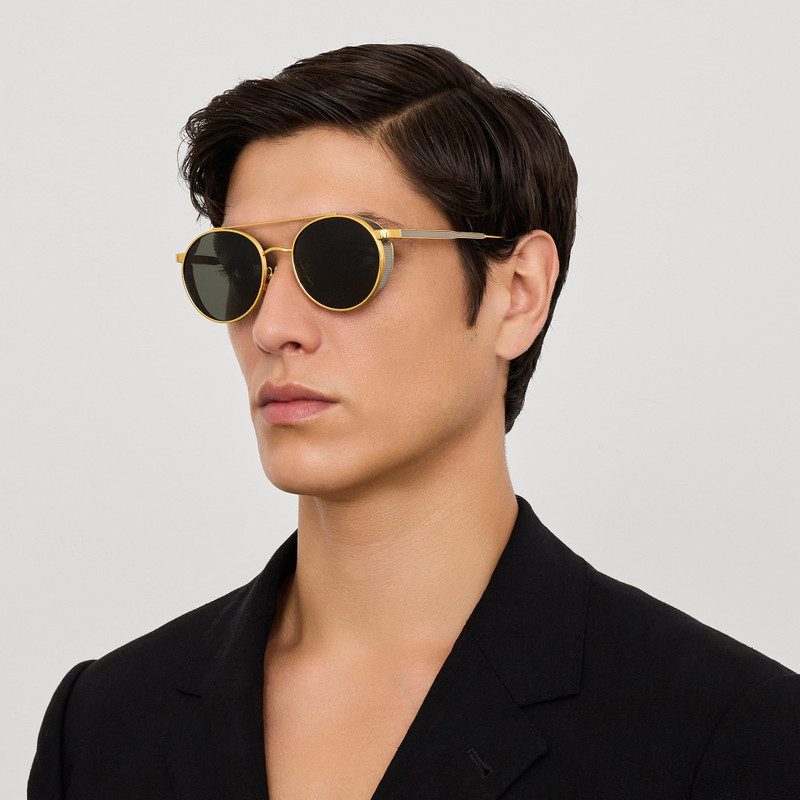 LINDA FARROW Conor Sunglasses in Black and Gold outlook