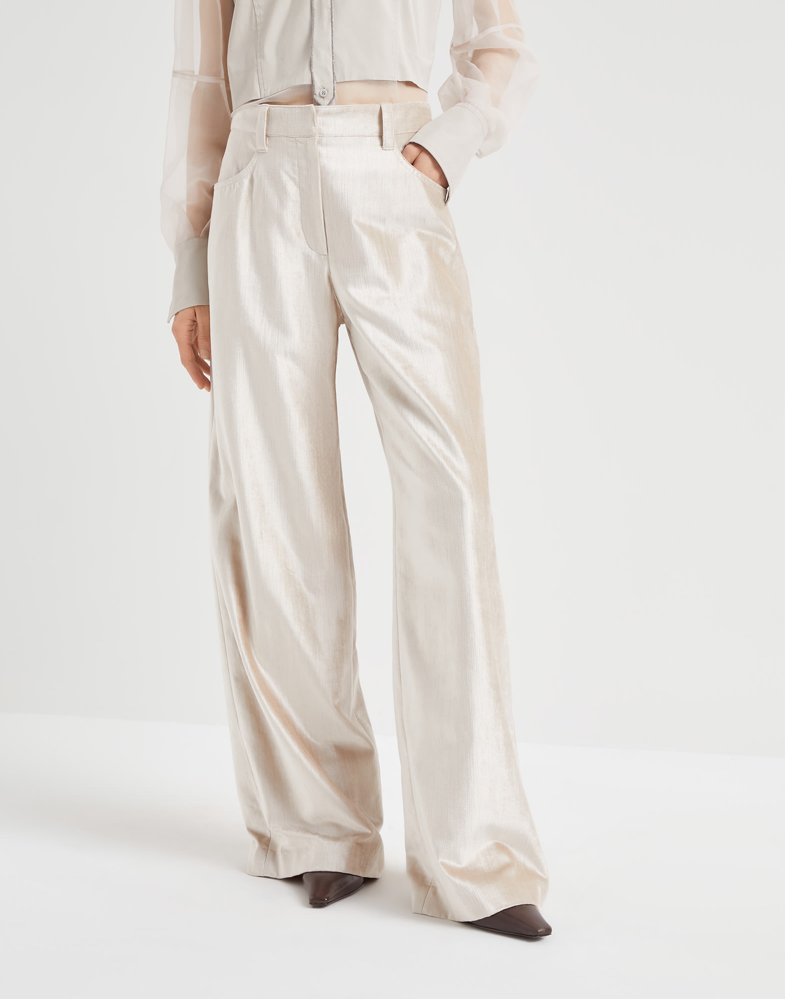 Cotton and viscose sleek velvet loose trousers - 1