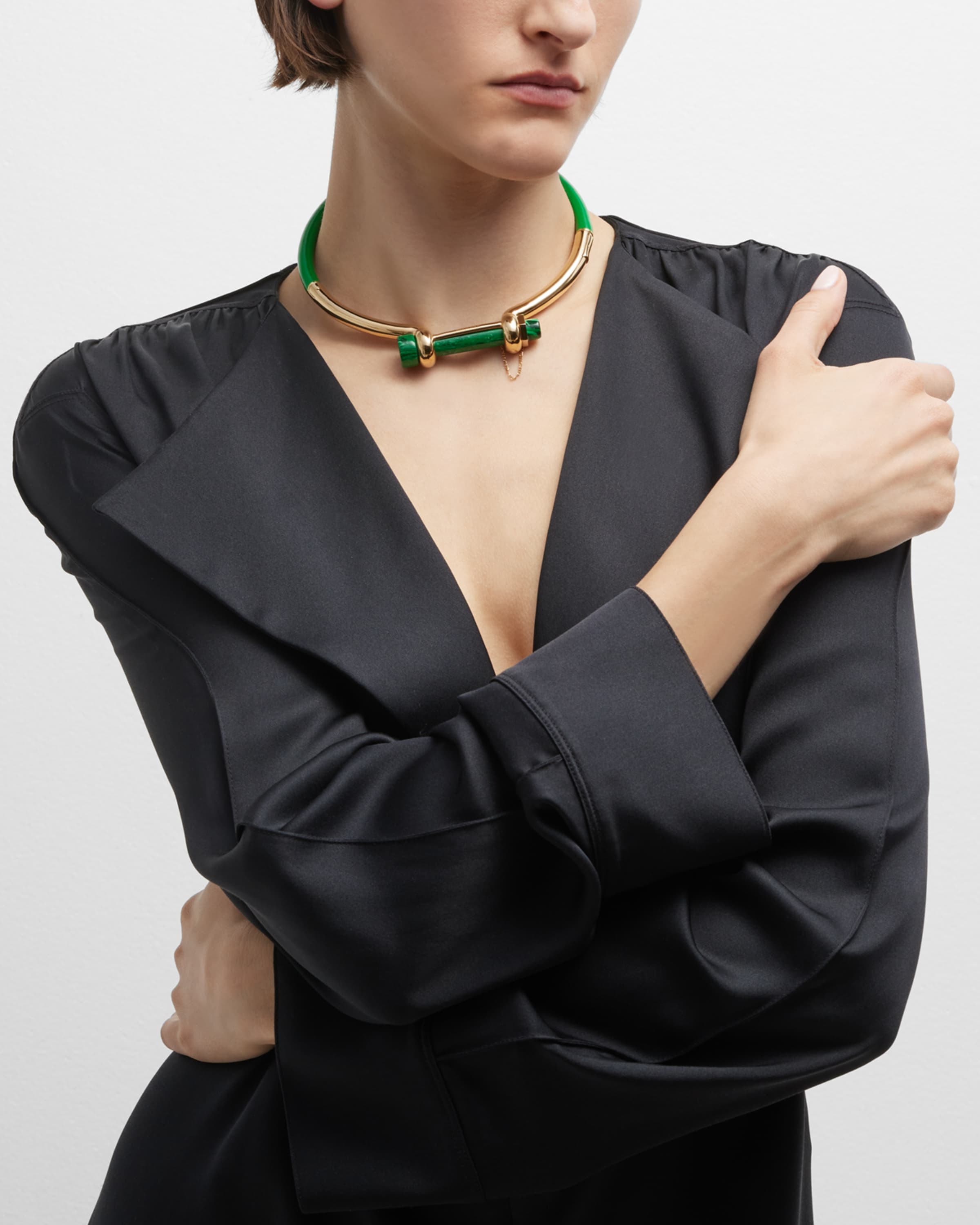 ●BOTTEGAVENETA ●ボッテガヴェネタ Bolt Necklace Bottega Veneta Palm Green and Gold Plated Bolt Necklace