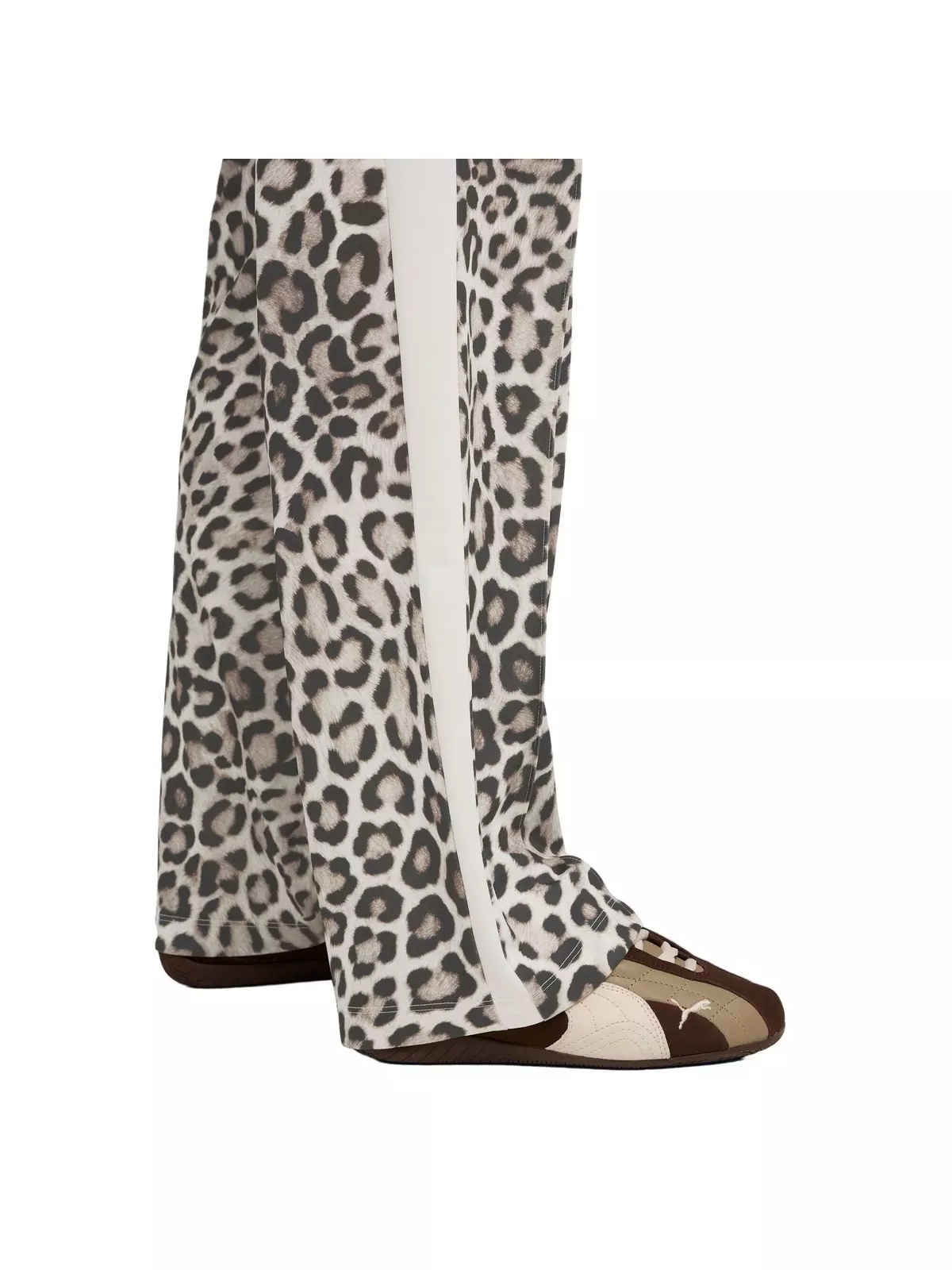 PUMA Women's T7 LEO LUXE All-Over Print Straight Pants -White/Brown - 4