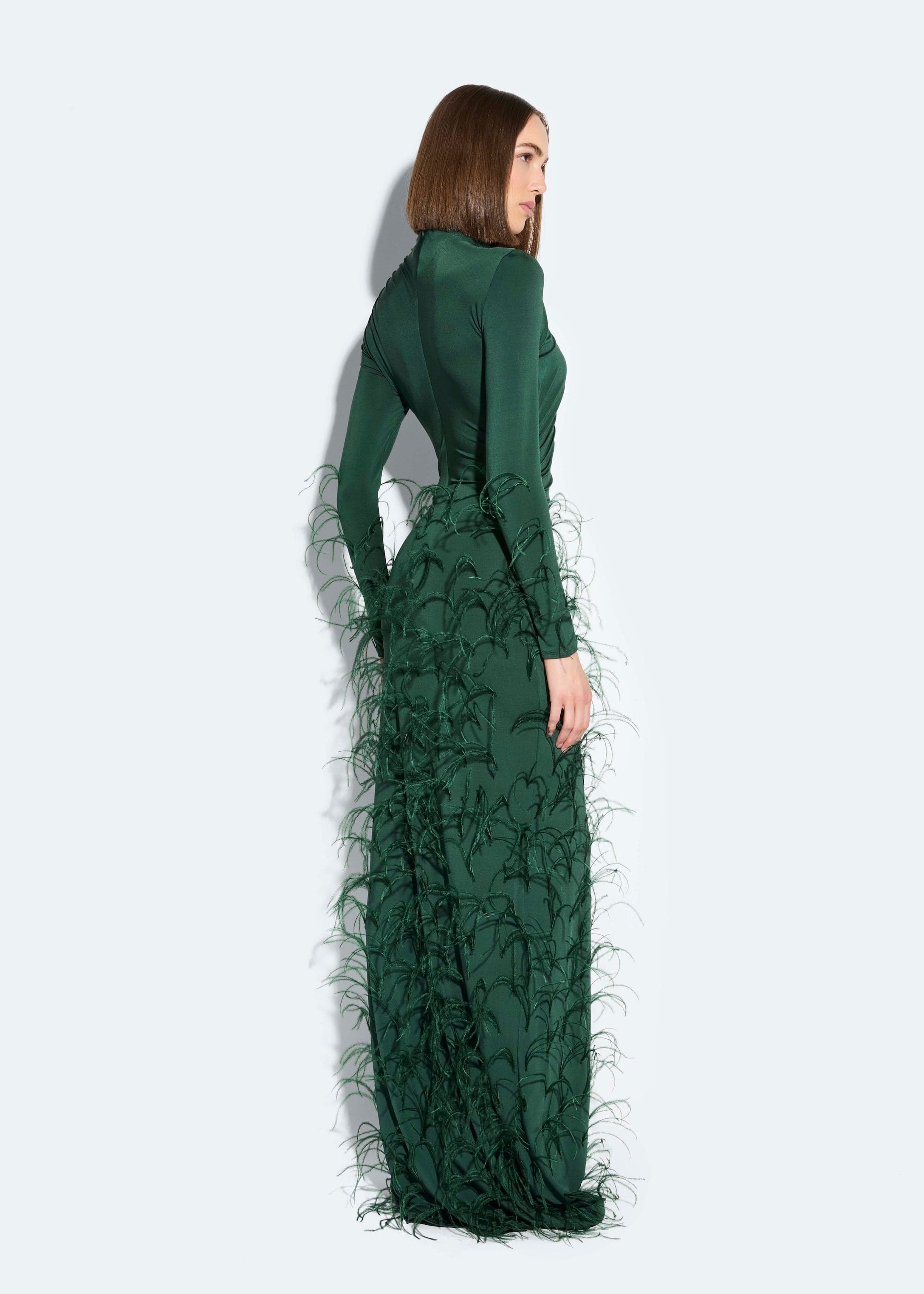 Jersey Draped Gown With Feathers - 3