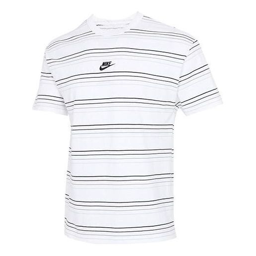 Nike Sportswear Embroidered Logo Stripe Loose Knit Sports Short Sleeve White DB6532-100 - 1