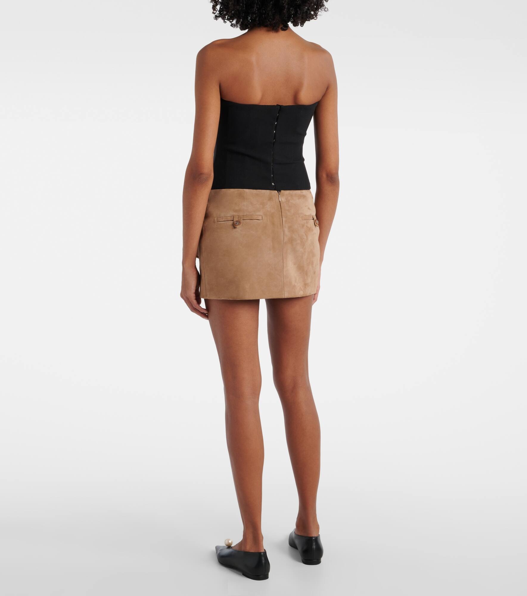 Floral-appliqué suede miniskirt - 3