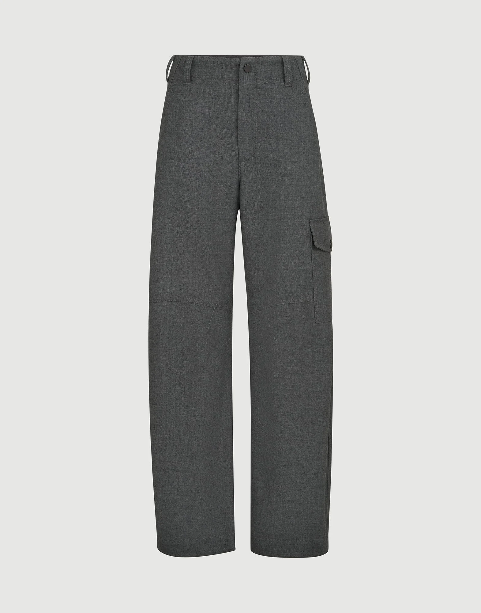 Virgin wool twill cargo barrel trousers with monili - 1