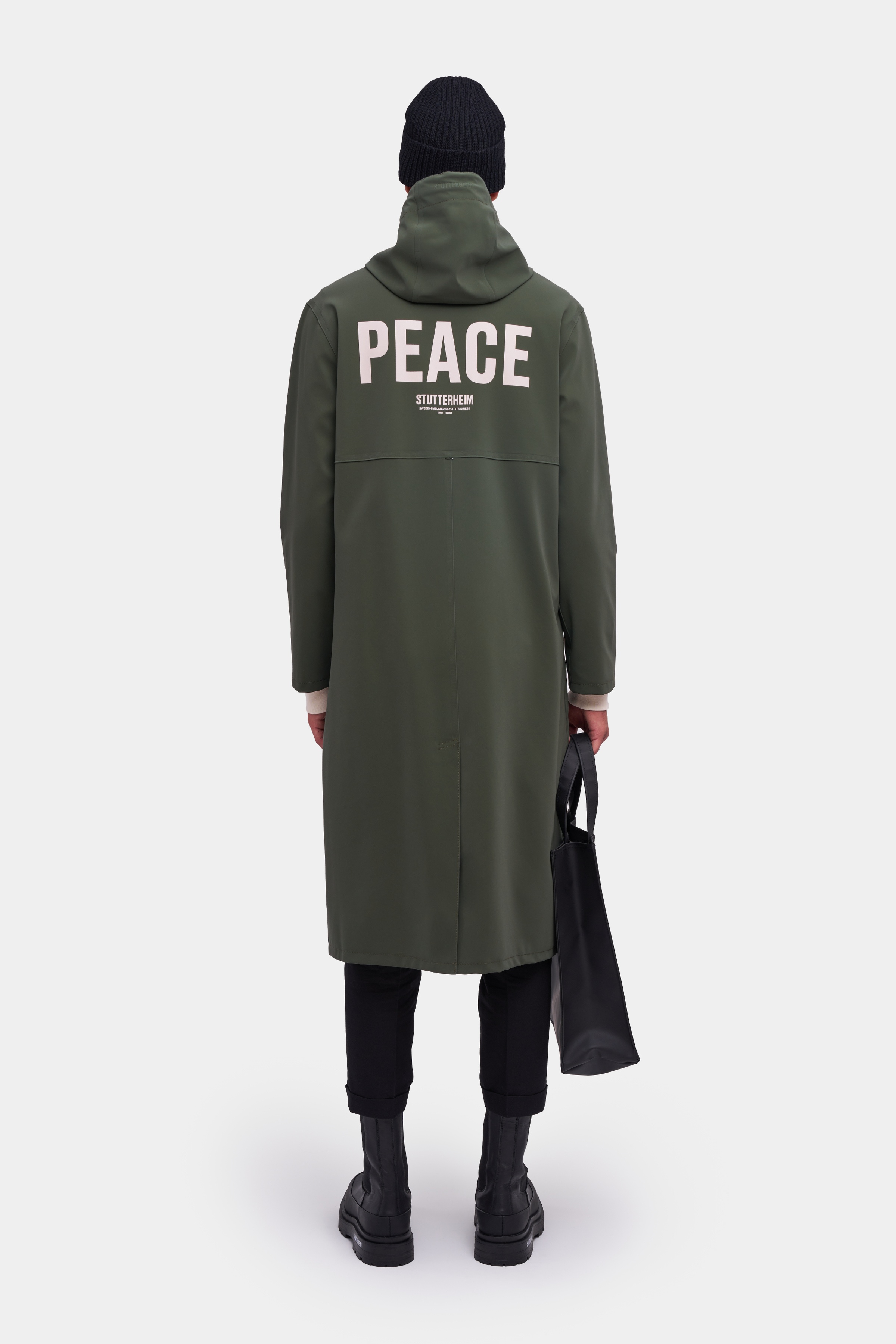 Stockholm Long Matte Print Raincoat Dark Green - 4