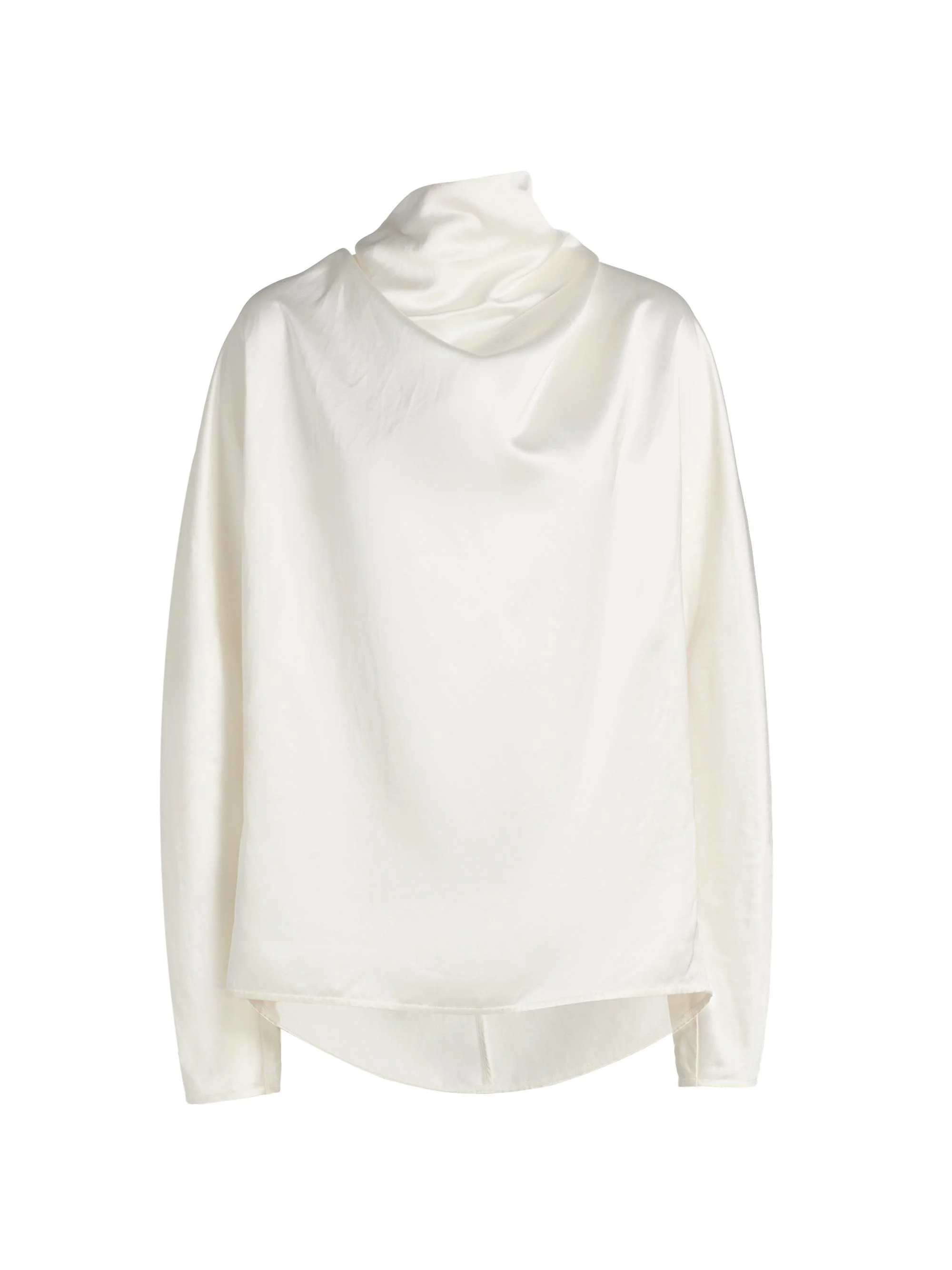 Women's Satin Cowl Neck Blouse - White - 1