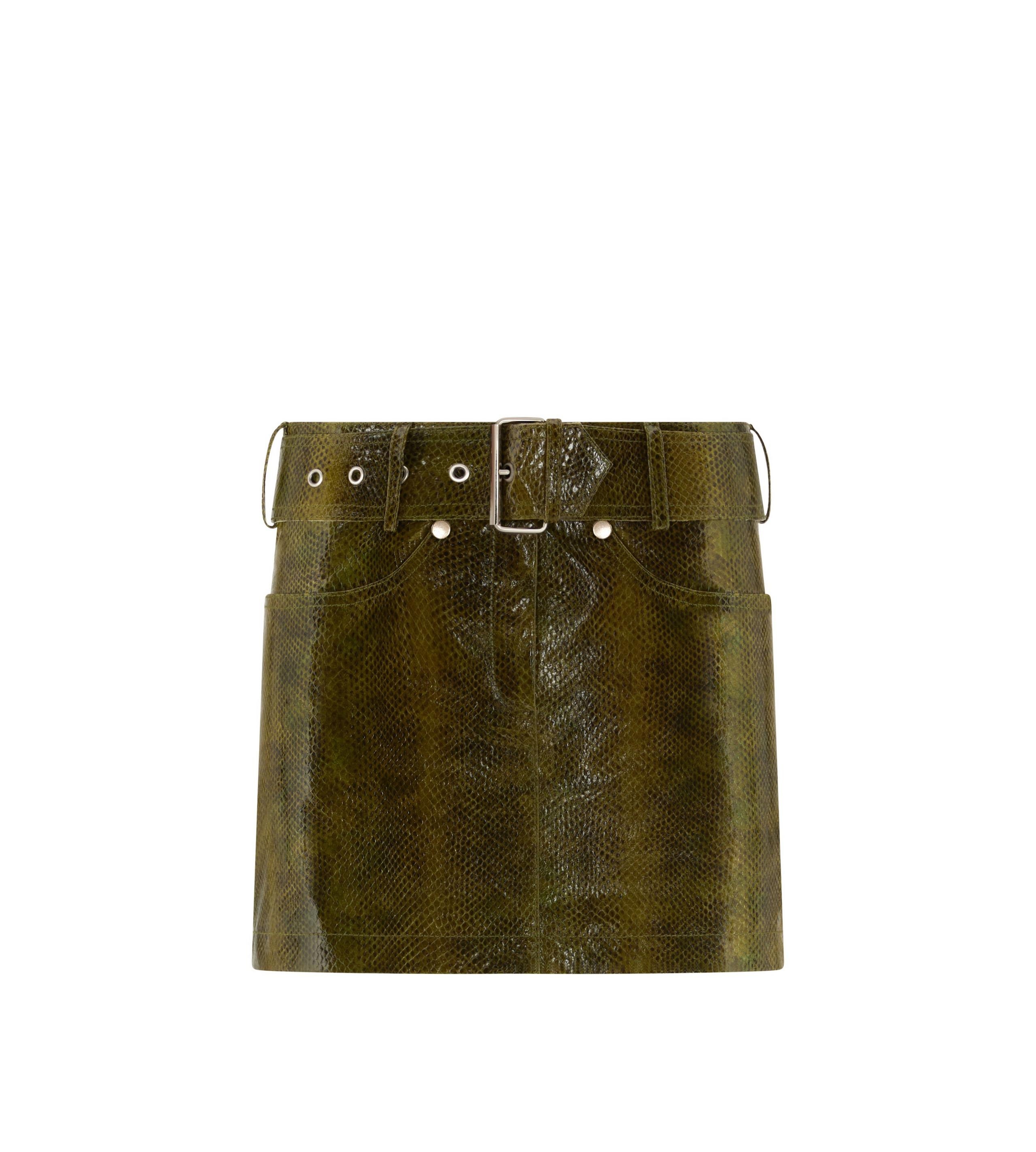 AYERS PRINTED GOAT LEATHER BELTED MINI SKIRT - 1