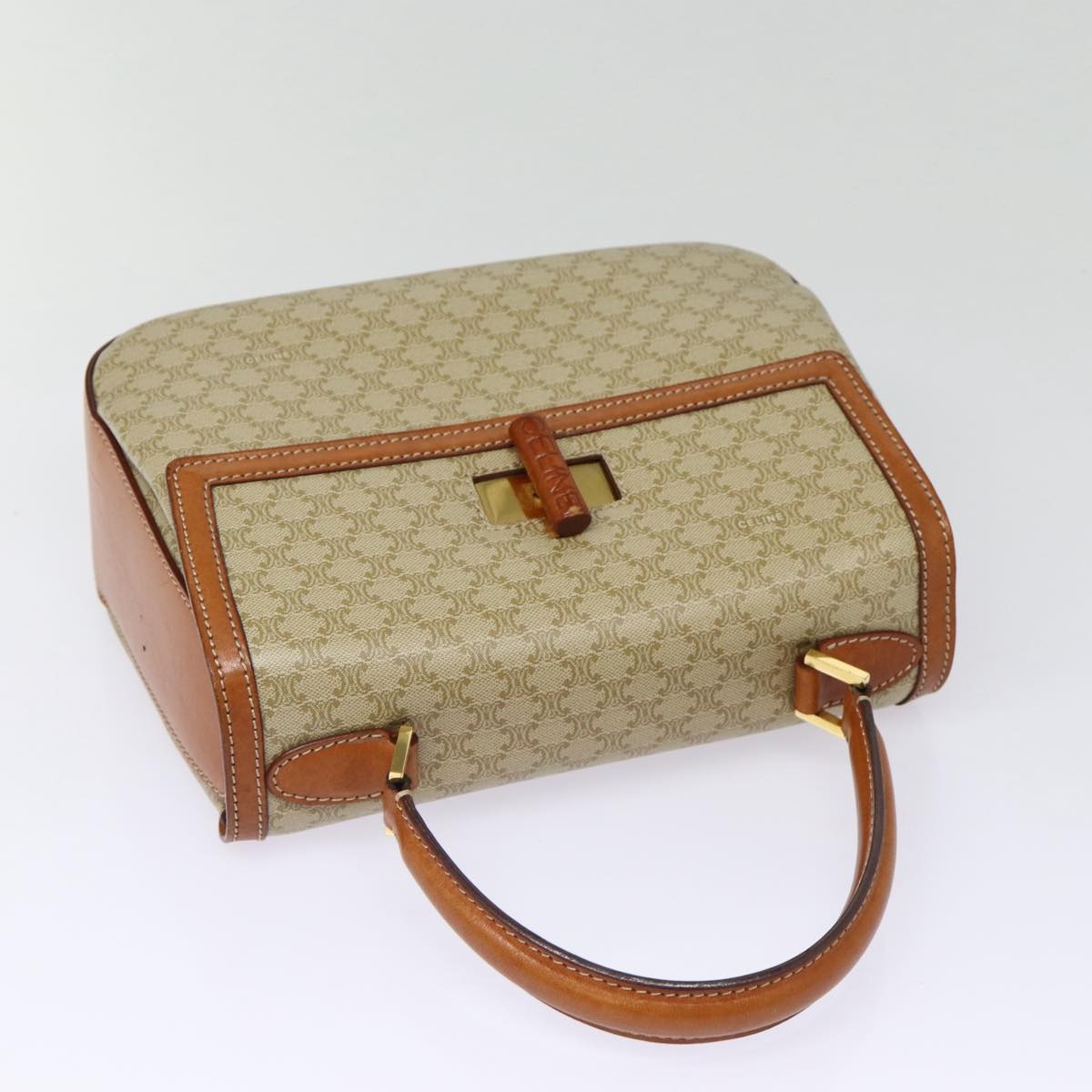 CELINE Macadam Canvas Hand Bag Beige Gold - 5