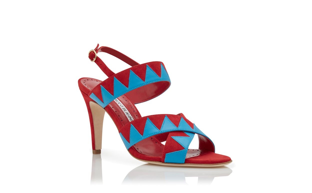 Red and Blue Suede Zig Zag Sandals - 3