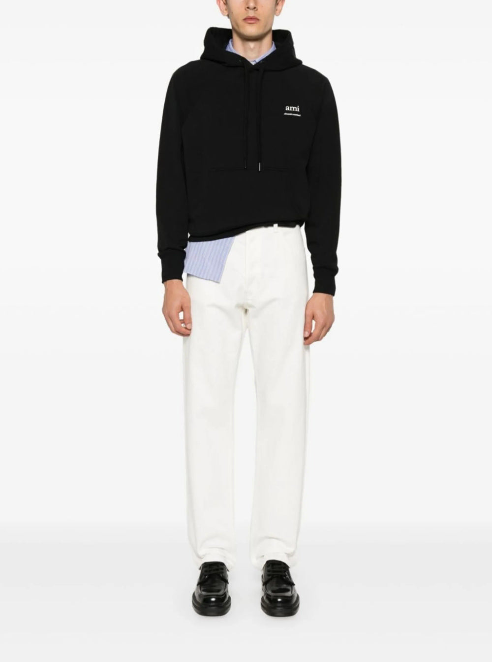 Ami Paris Men Black Hoodie With Drawstring Hood And Logo Detail On The Front In Cotton Man - 4
