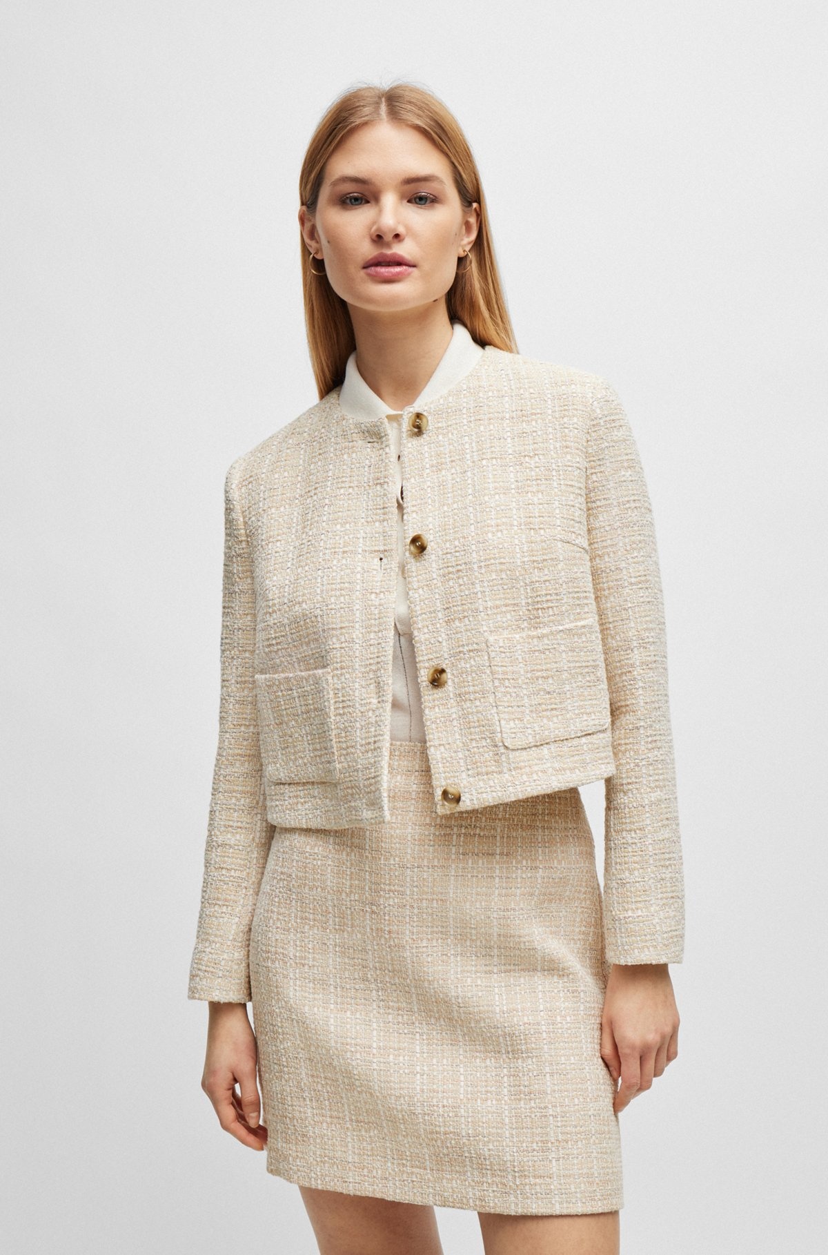 COLLARLESS REGULAR-FIT JACKET IN MELANGE TWEED - 2