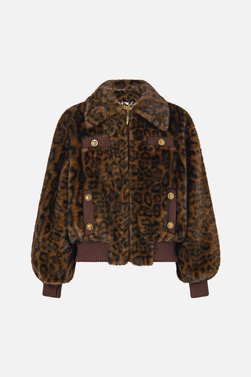FAUX FUR BOMBER WITH POCKET DETAILS FIESTA, SIESTA, REPEAT 1