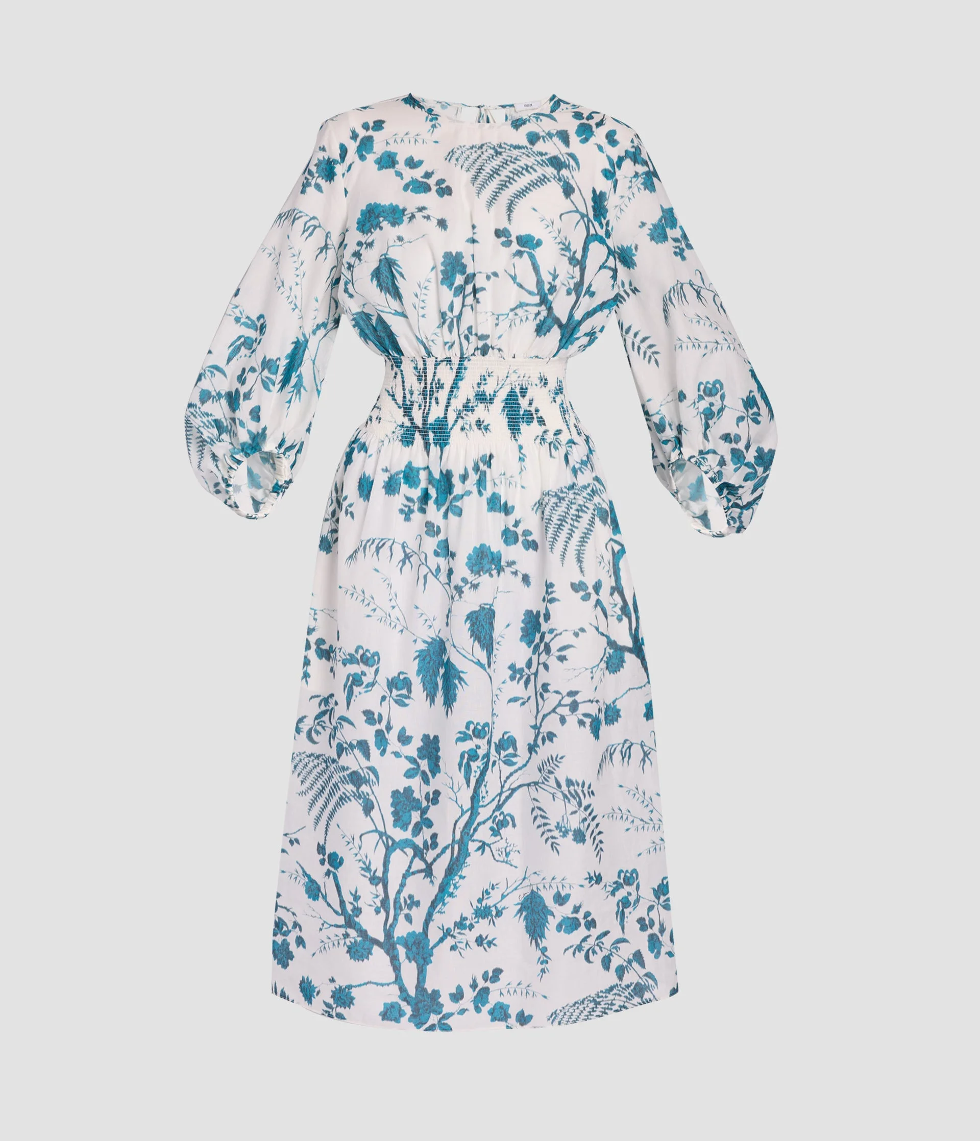 BOTANICAL PRINT COTTON LINEN MIDI DRESS - 1