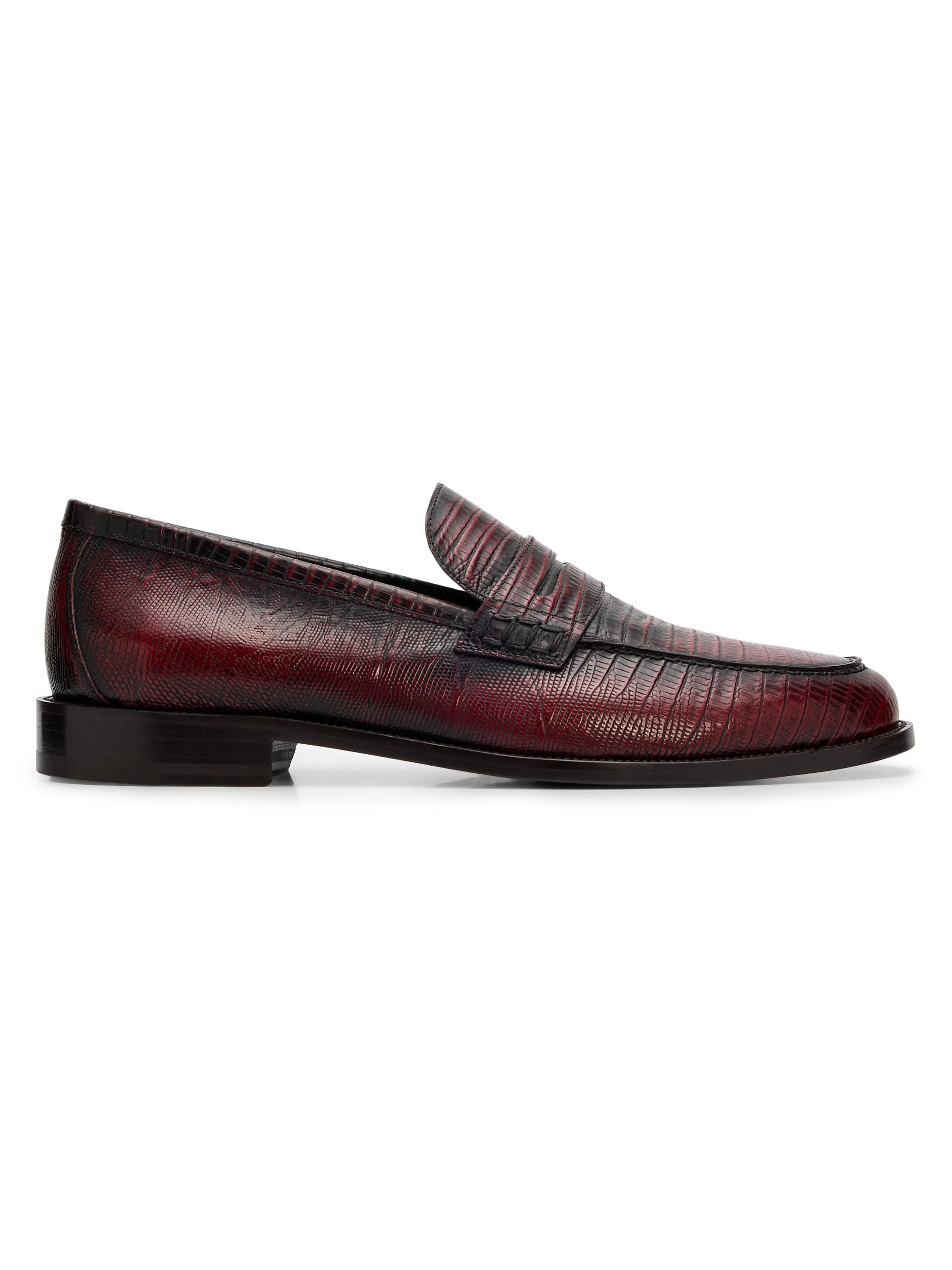 Men's Perry Lizard-Print Leather Penny Loafers - Dark Red - 1