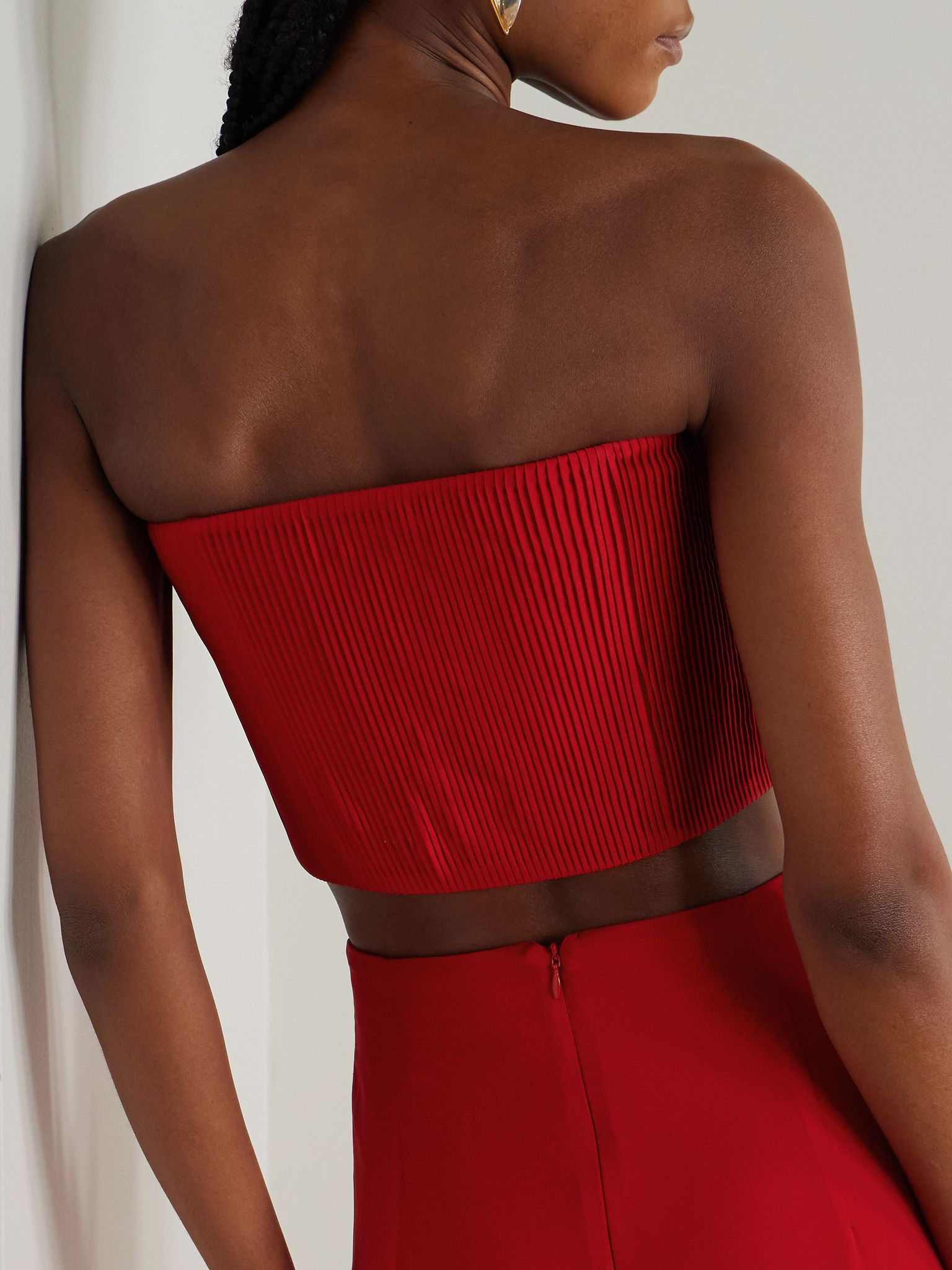 No Me Olvides appliquéd pleated taffeta top Red - 4