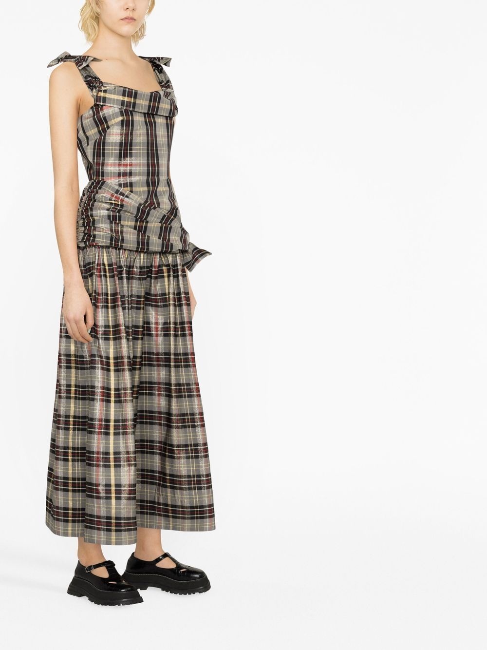 bow-detail tartan check maxi dress - 4