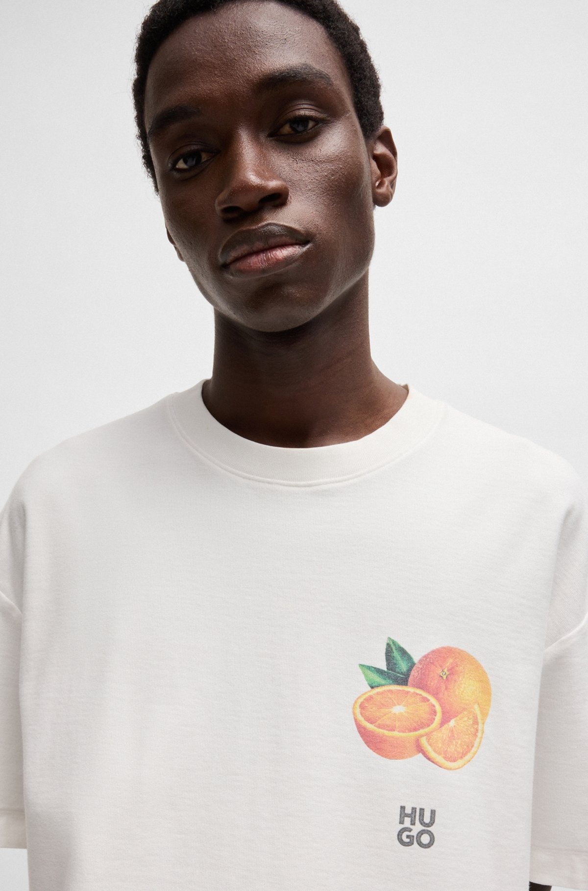 COTTON-JERSEY T-SHIRT WITH ORANGE PRINTS - 3