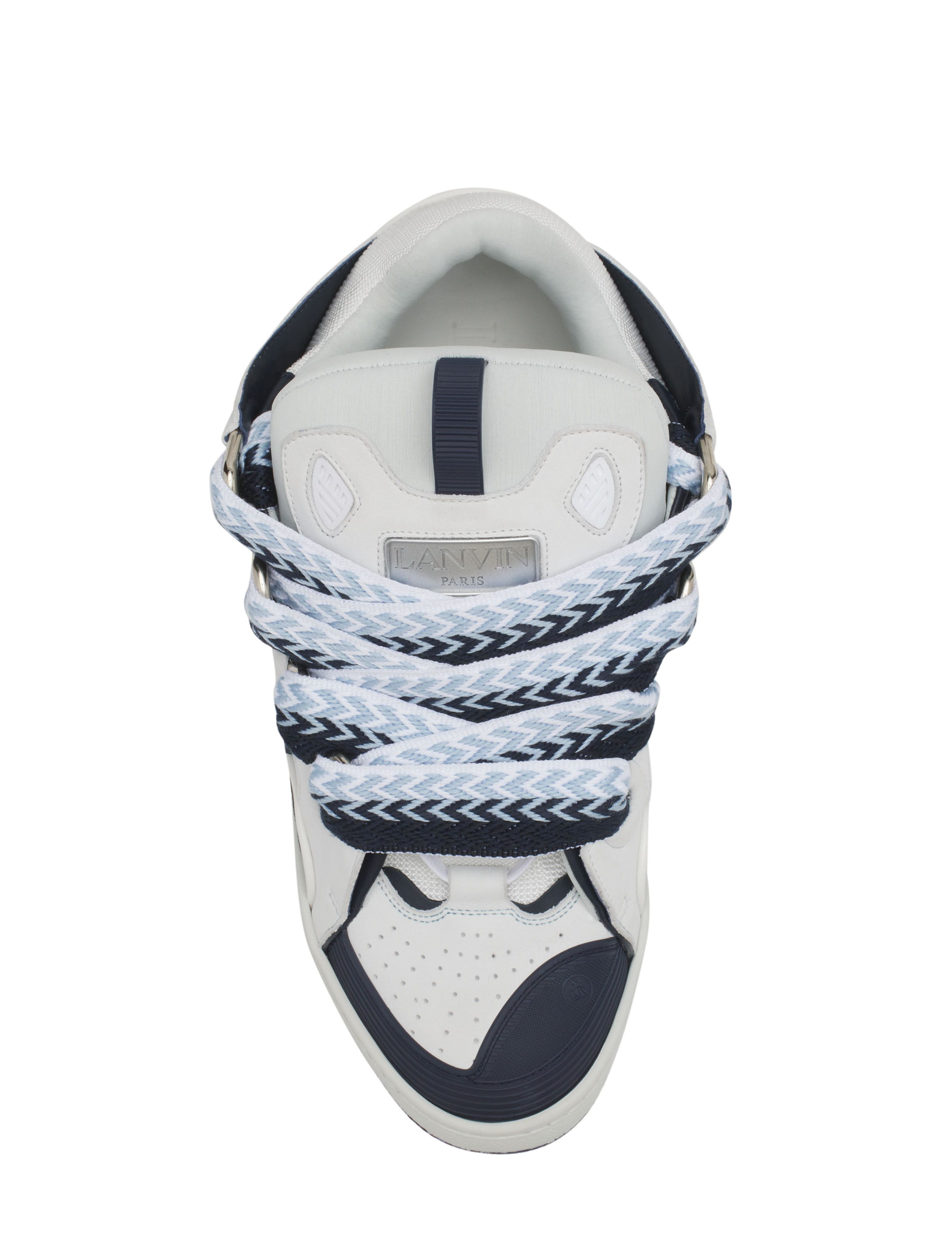 Lanvin Curb Leather Sneakers in White/navy Blue at Nordstrom - 4